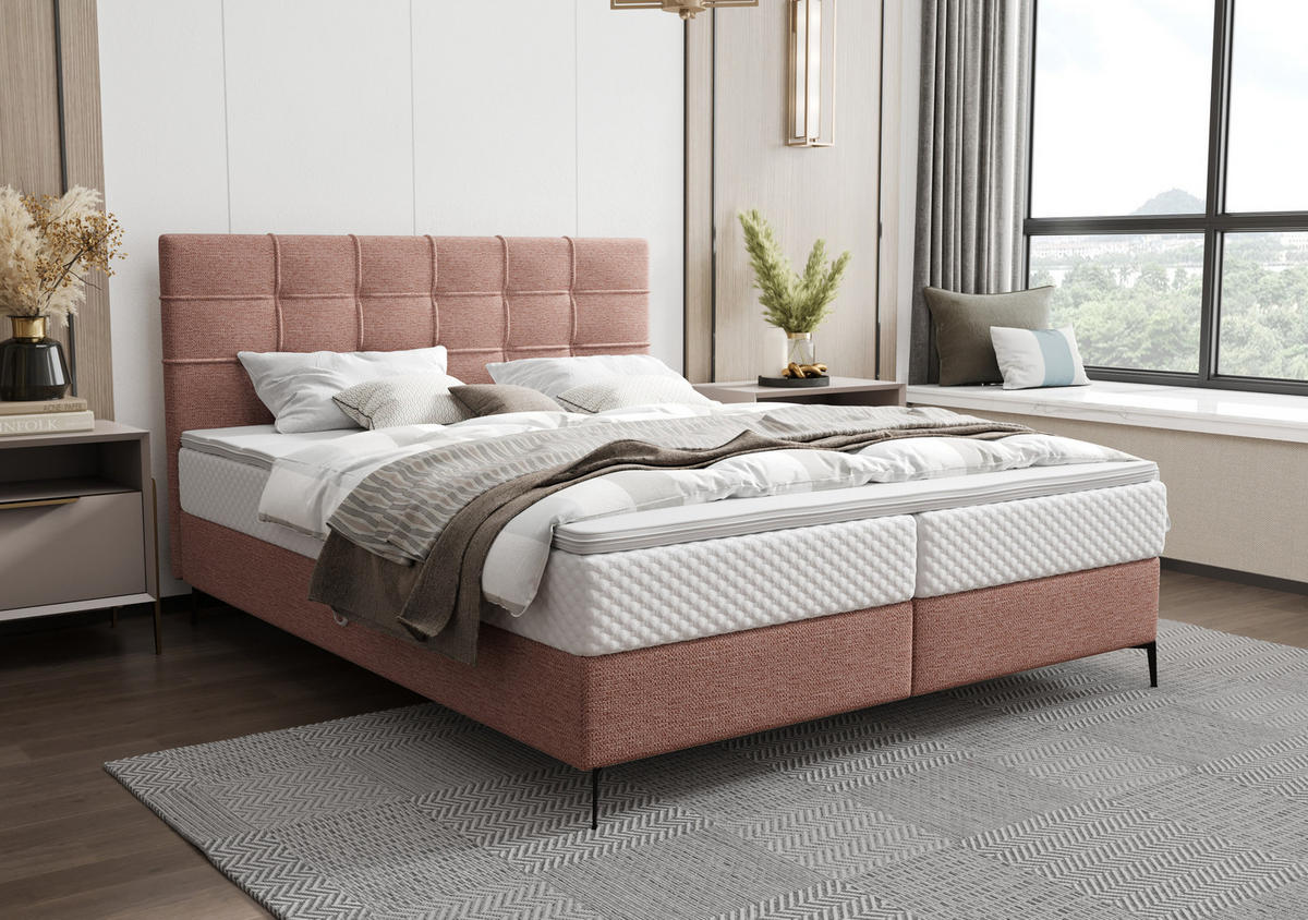 BOXBETT INAO 140x200 mit Matratze H3, Bonell und Topper ARAGON 62 - Pink, Textil (140/200cm) - Bedante