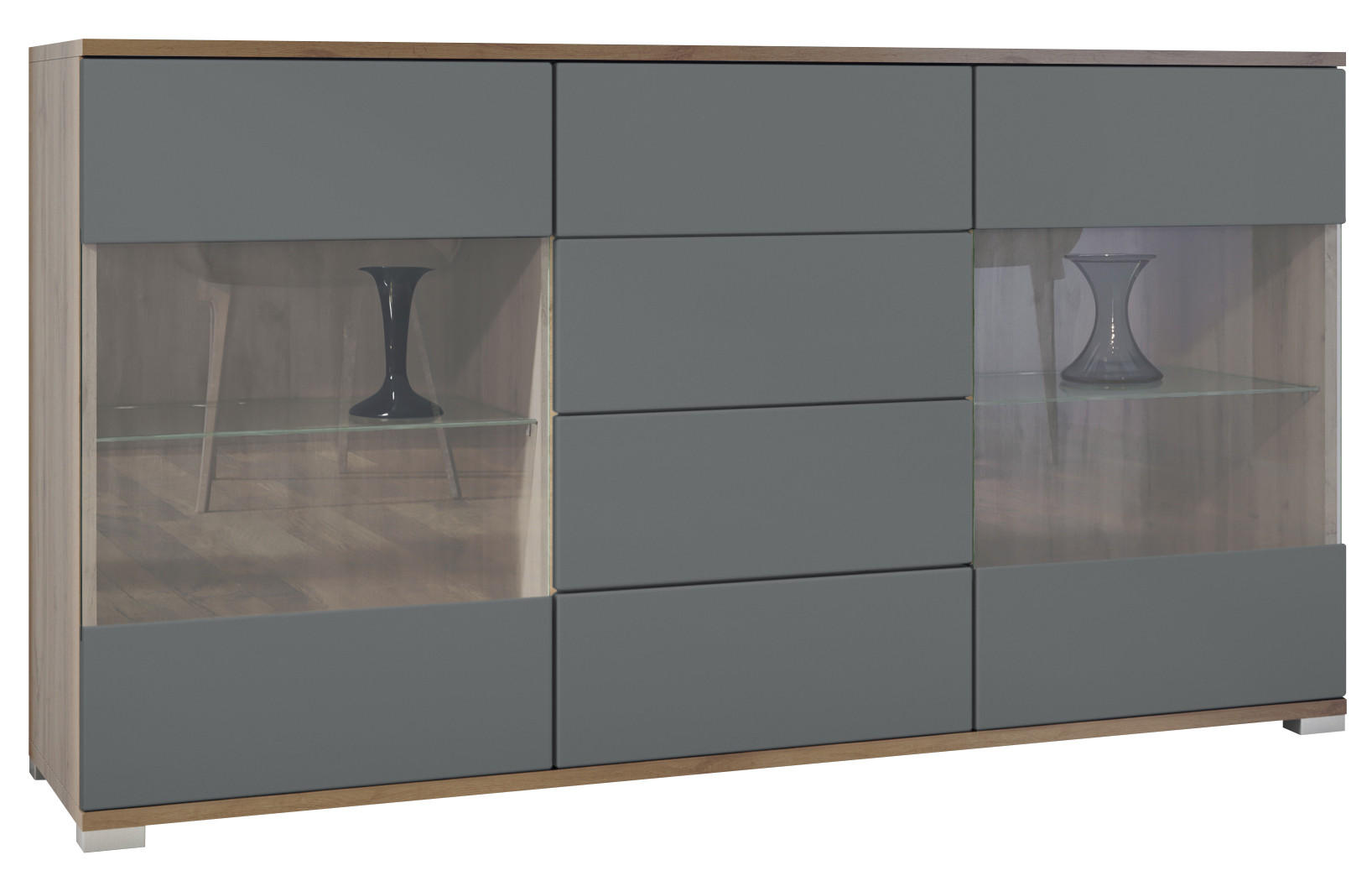 SIDEBOARD Bari Graphit Seidenmatt - Graphitfarben, Holzwerkstoff (138.5/75.5/35cm) - Vladon