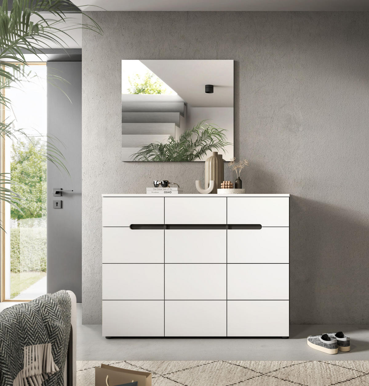 SCHUHKOMMODE CANU (B/H/T: ca. 120/94/37 cm) in Basalt grau/weiß - Grau, Holzwerkstoff (120/94/37cm)