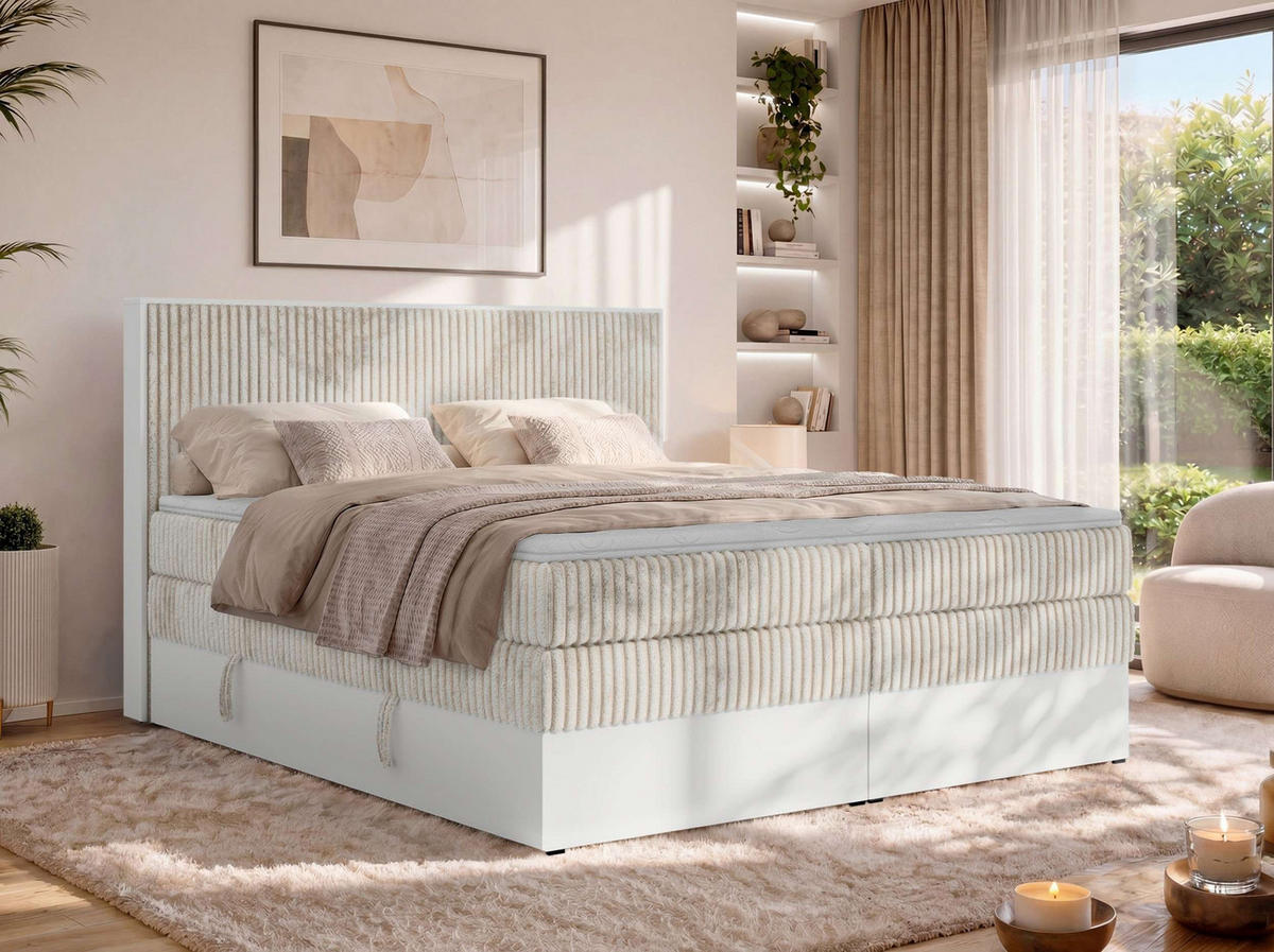 BOXSPRINGOVÁ POSTEĽ TRAVIT KING 140/200 - Béžová Manšestr - Topper Visco - Stredne tvrdé (H3) - čierna/béžová, textil/plast (140/200cm) - MKS