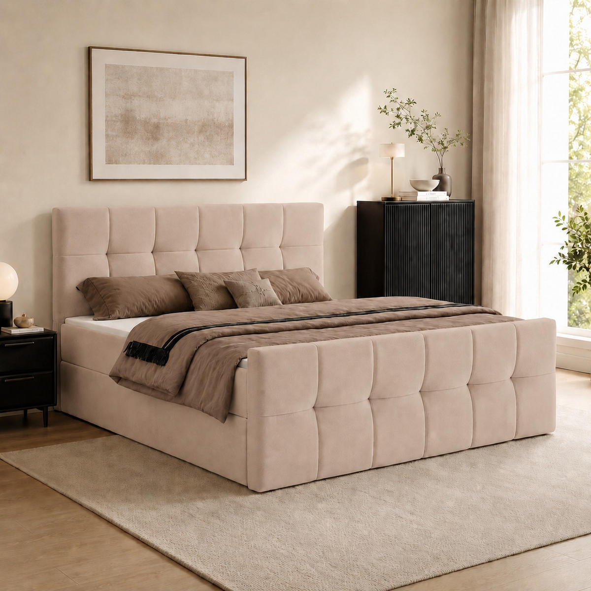BOXBETT AUREN FRONT 160x200 cm Komplett-Set mit Bonell-Matratze, Topper und Bettkasten, Samt Altrosa - Altrosa, Textil (160/200cm) - Luxkor24