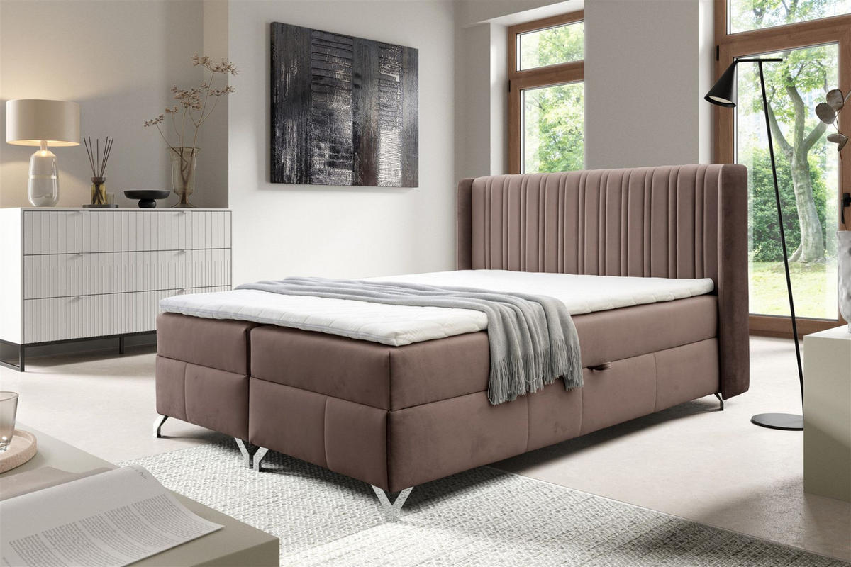 BOXBETT Damien - Dunkelbraun, Holzwerkstoff/Textil (180/200cm) - Fun Möbel