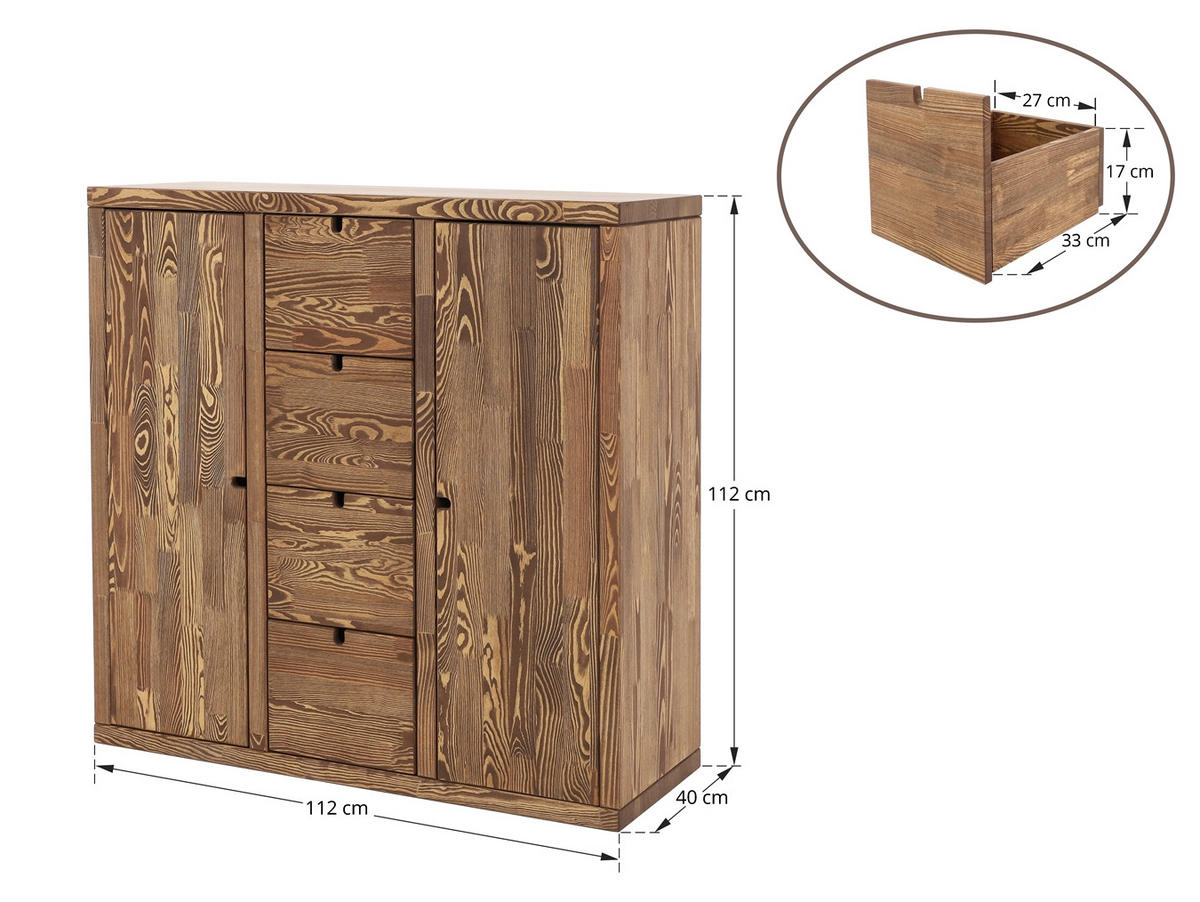 KOMMODE aus Massivholz MARIKA 2/4 - Dunkelbraun, Holz (112/112/40cm) - Seart
