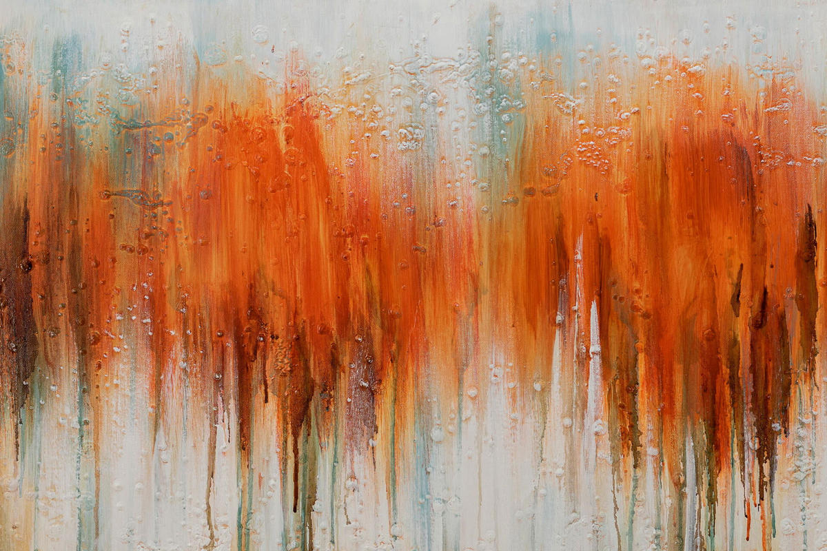 ACRYLBILD HANDGEMALT 120/60 cm - Orange/Grün, Holz/Textil (120/60cm) - KUNSTLOFT