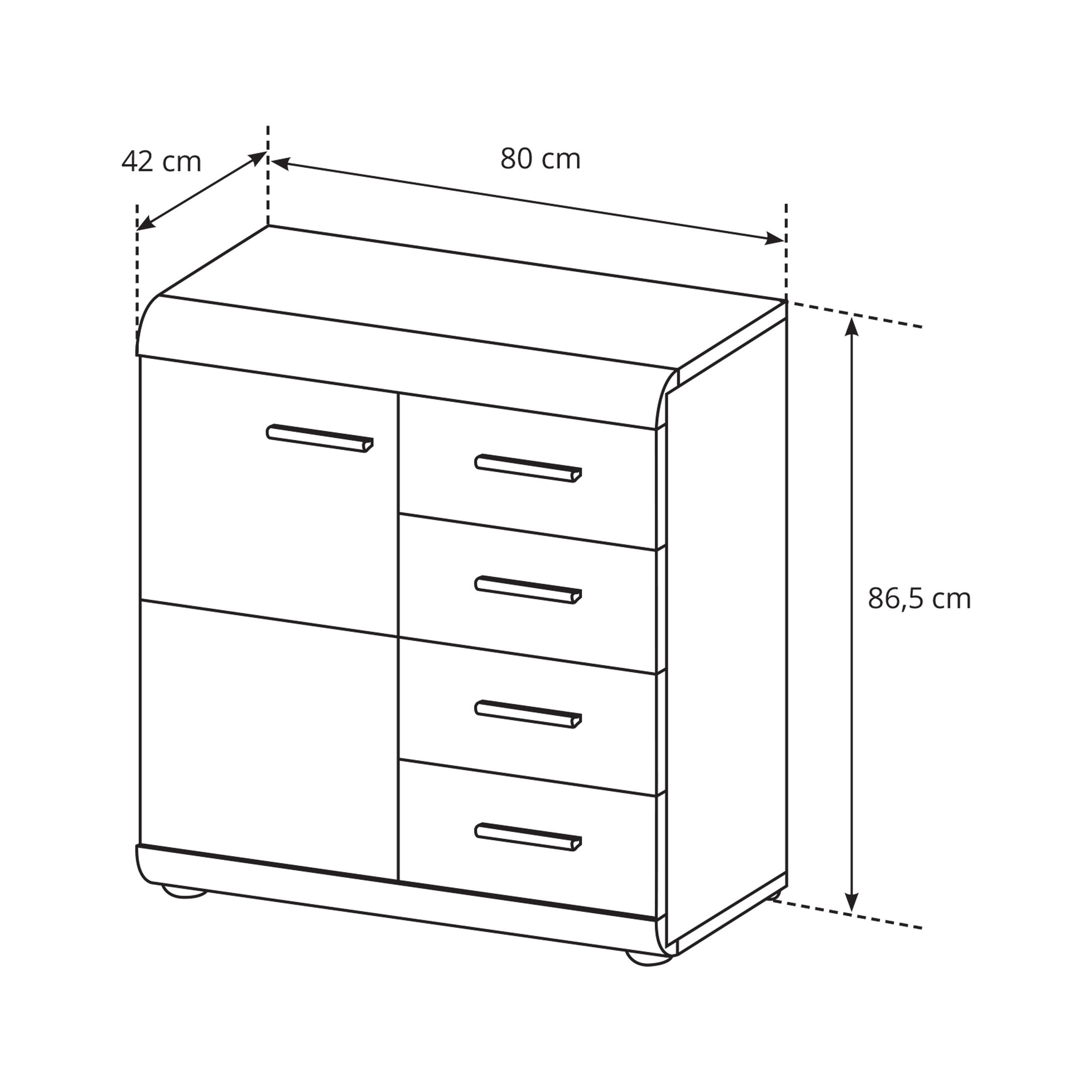 KOMMODE LEGAME 80/87/42 cm mit 4 Schubladen und 1 Türen Sonoma Eiche - Sonoma Eiche, Holzwerkstoff (80/87/42cm) - MASSENO