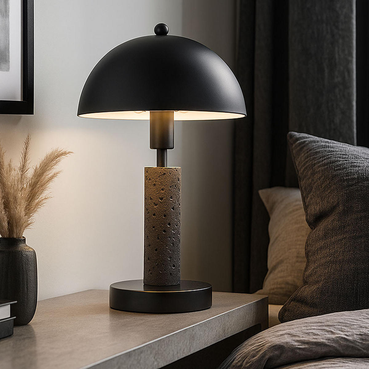 TISCHLEUCHTE Janie Schwarz Travertin Stein - Schwarz, Metall (20/20/34cm) - Globo Lighting
