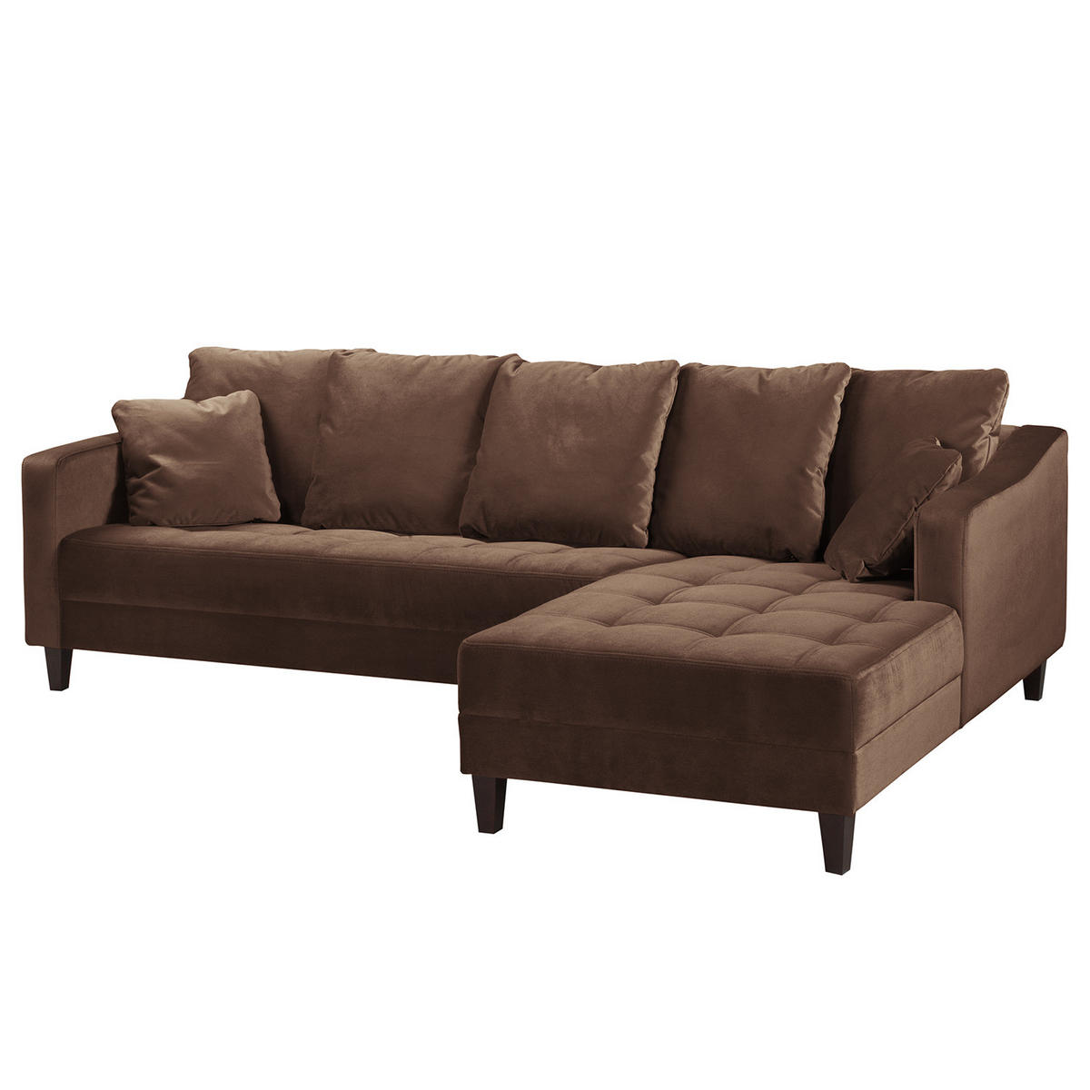 ECKSOFA mit Ottomane - Samt - Braun, Textil (254/165cm) - home24