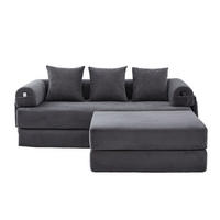 ECKSOFA aus Cord 200x190x67 cm Dunkelgrau mit Hocker, Seitentasche und 3 Kissen - Dunkelgrau, Textil (200/190cm) - Modfu