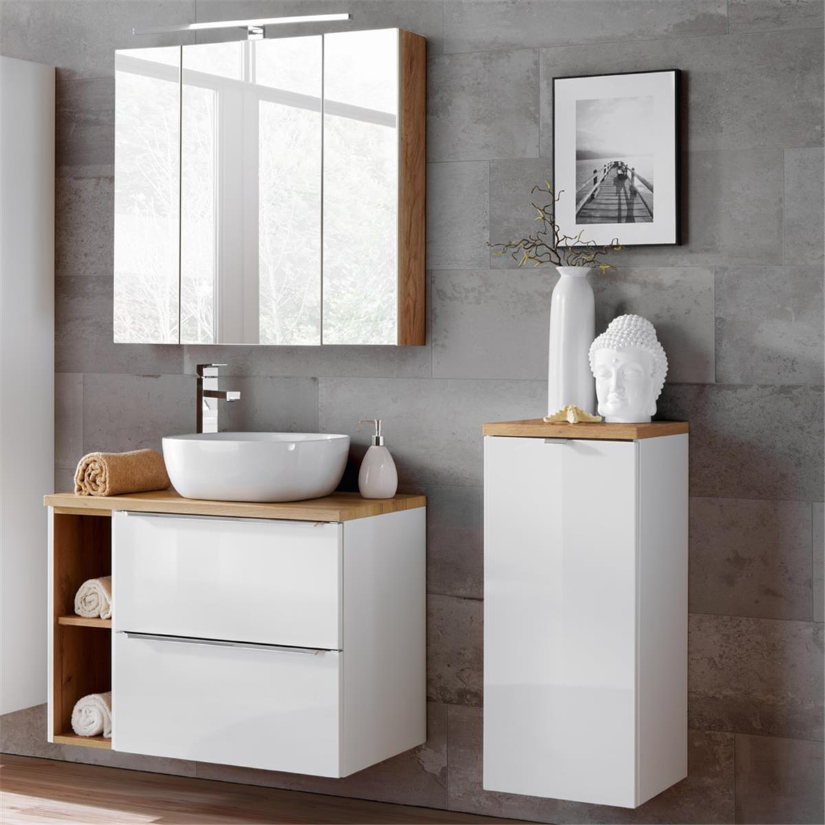 BADMÖBEL-SET 3-TLG. Toskana-56 - Weiß, Holzwerkstoff (135/200/46cm) - Lomado