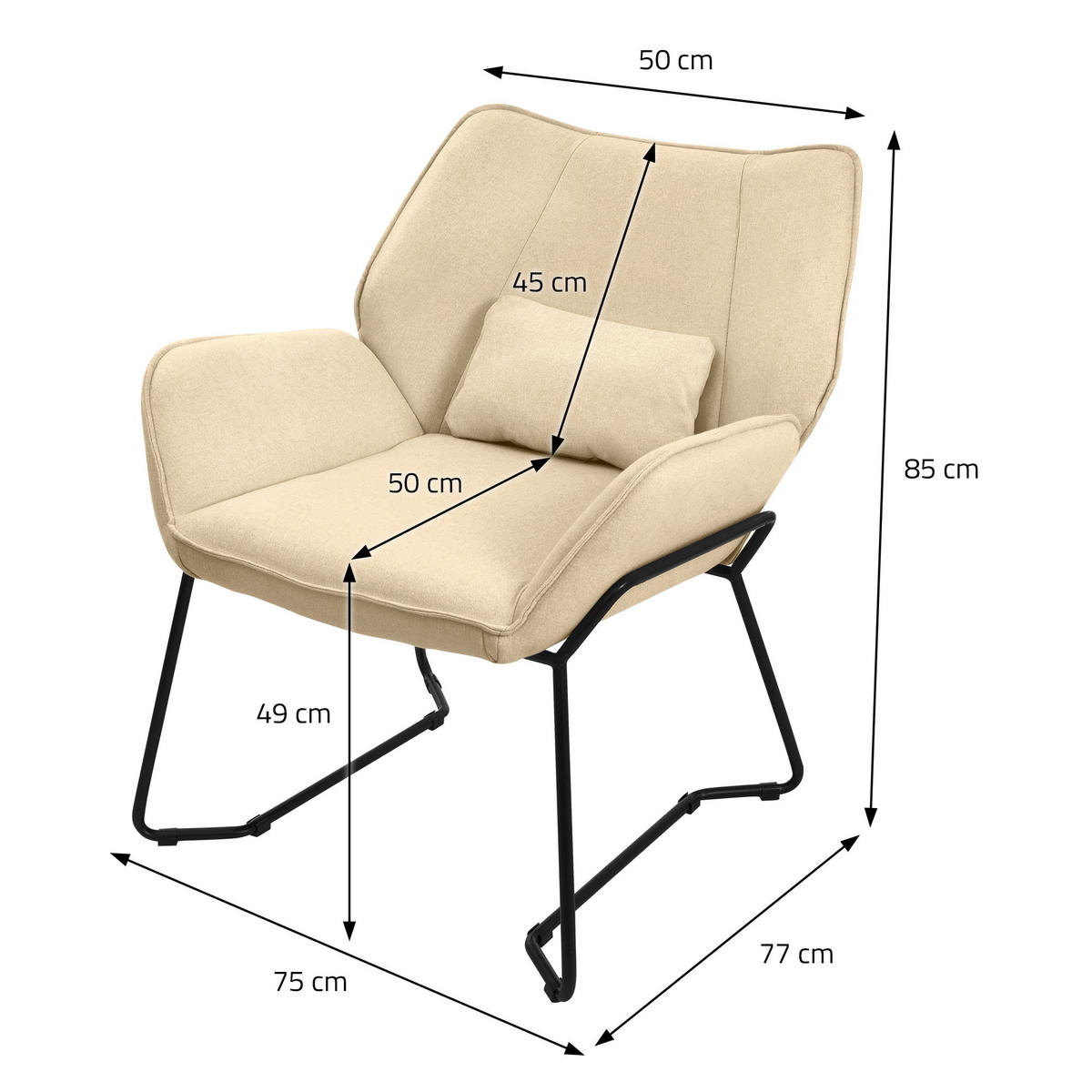 RELAXSESSEL Leinen Sand - Gelb, Metall (77/85/75cm) - ML-DESIGN