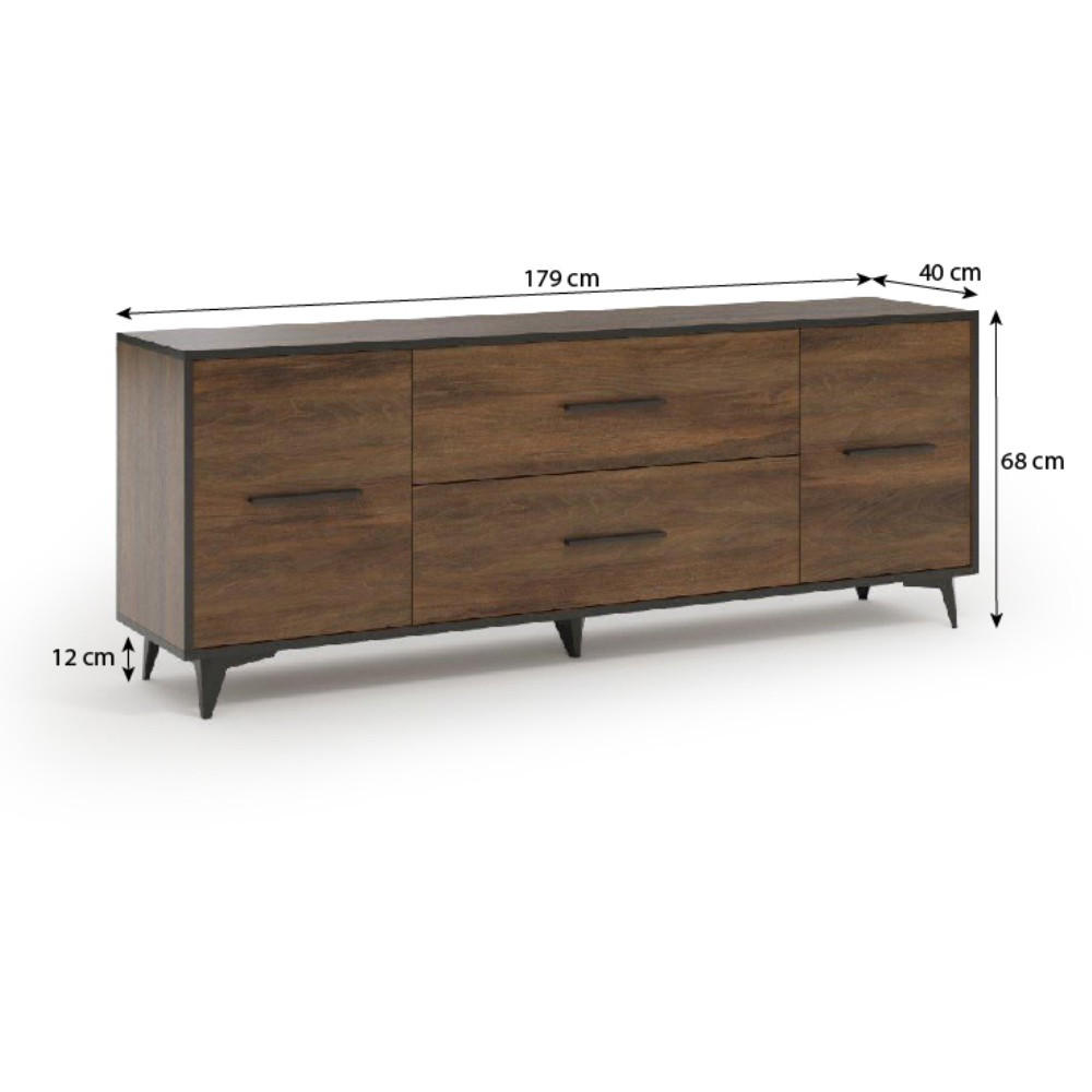 LOWBOARD Felia mit 2 Türen und 2 Schubladen - Walnussfarben/Schwarz, Holzwerkstoff (179/68/40cm) - Beautysofa