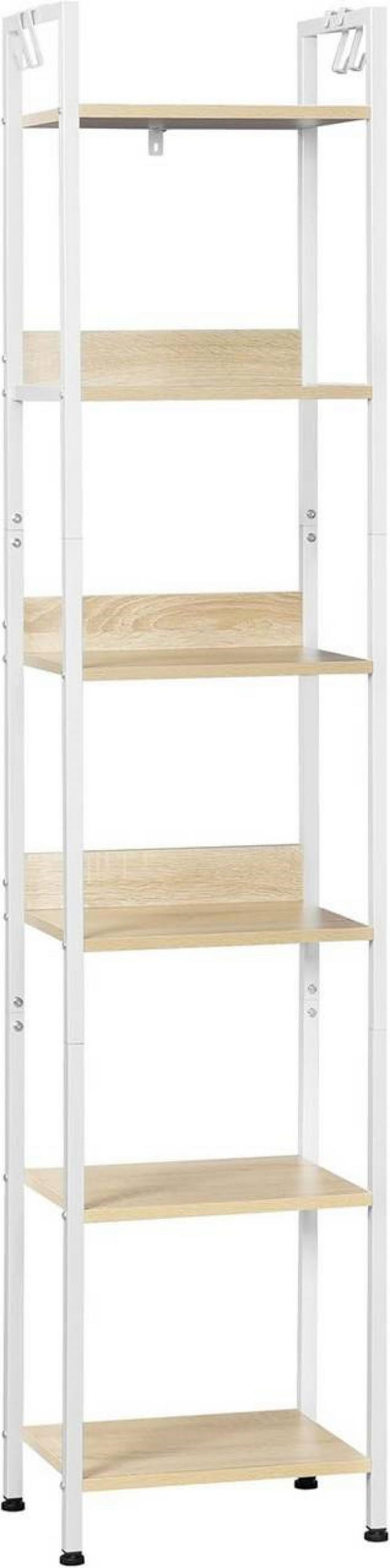 REGAL mit 6 Ebenen, 4 Haken, Helle Eiche + Weiß - Eichefarben, Holzwerkstoff/Metall (40/187/30cm) - Woltu