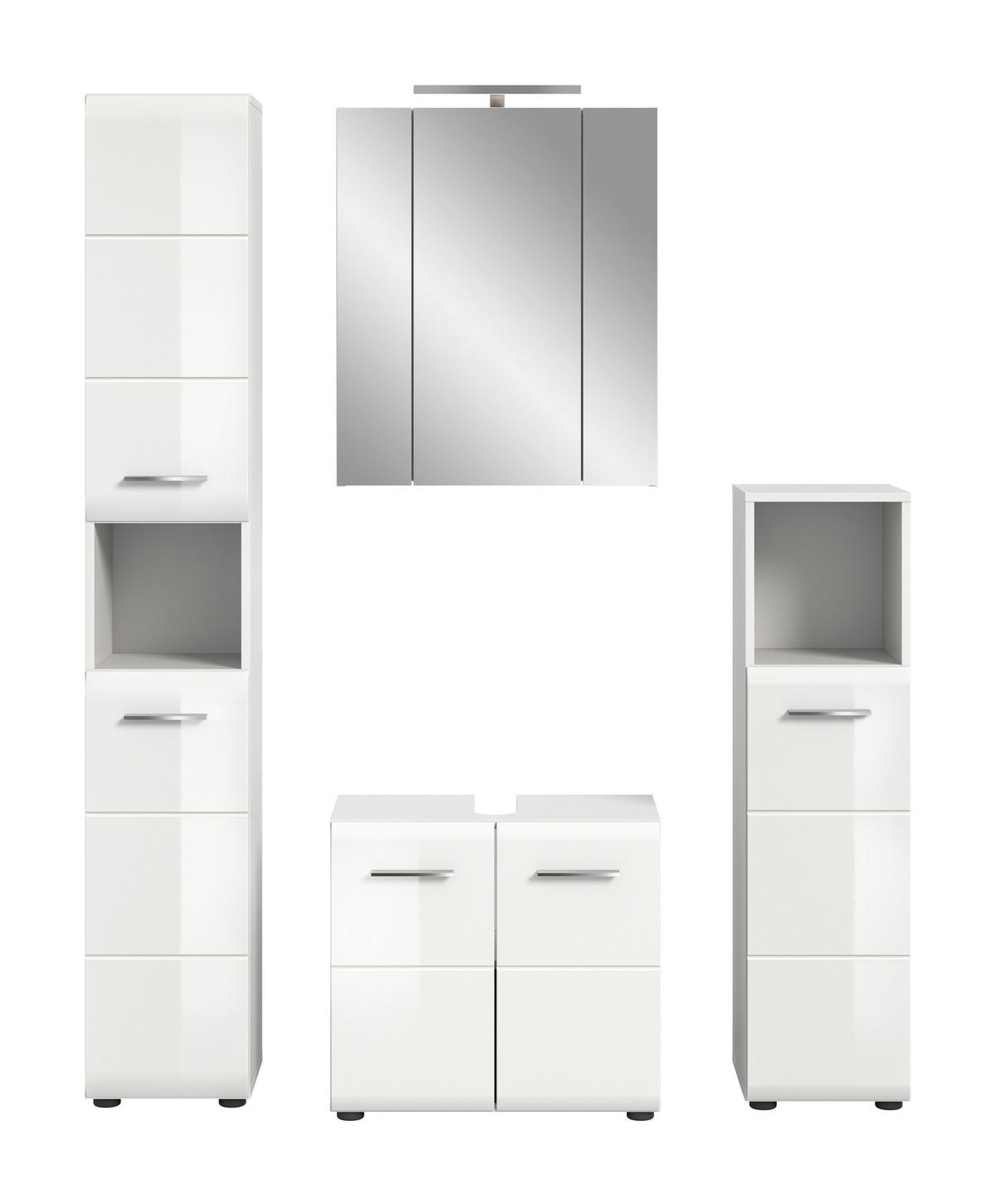 BADEZIMMER 4 tlg. inkl. Beleuchtung Alba Bad in weiß Nb. und weiß HG B/H/T: 150x185x30 cm - Weiß, Holz (150/185/30cm)