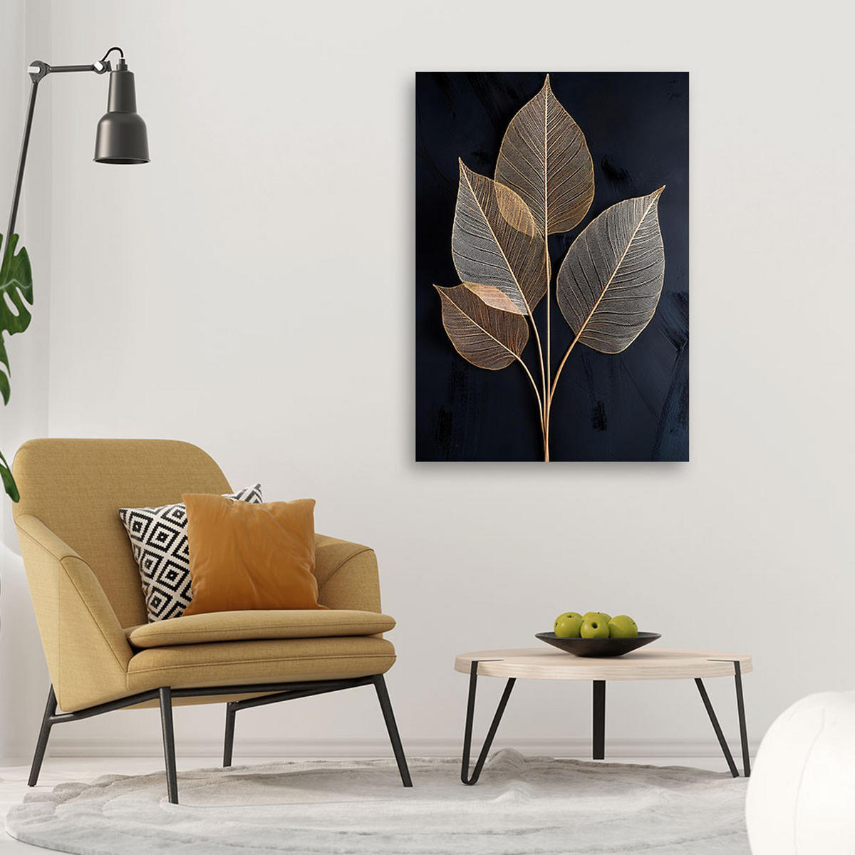 WANDBILD blätter botanik minimalismus - Grau, Textil (40/60cm) - Feeby