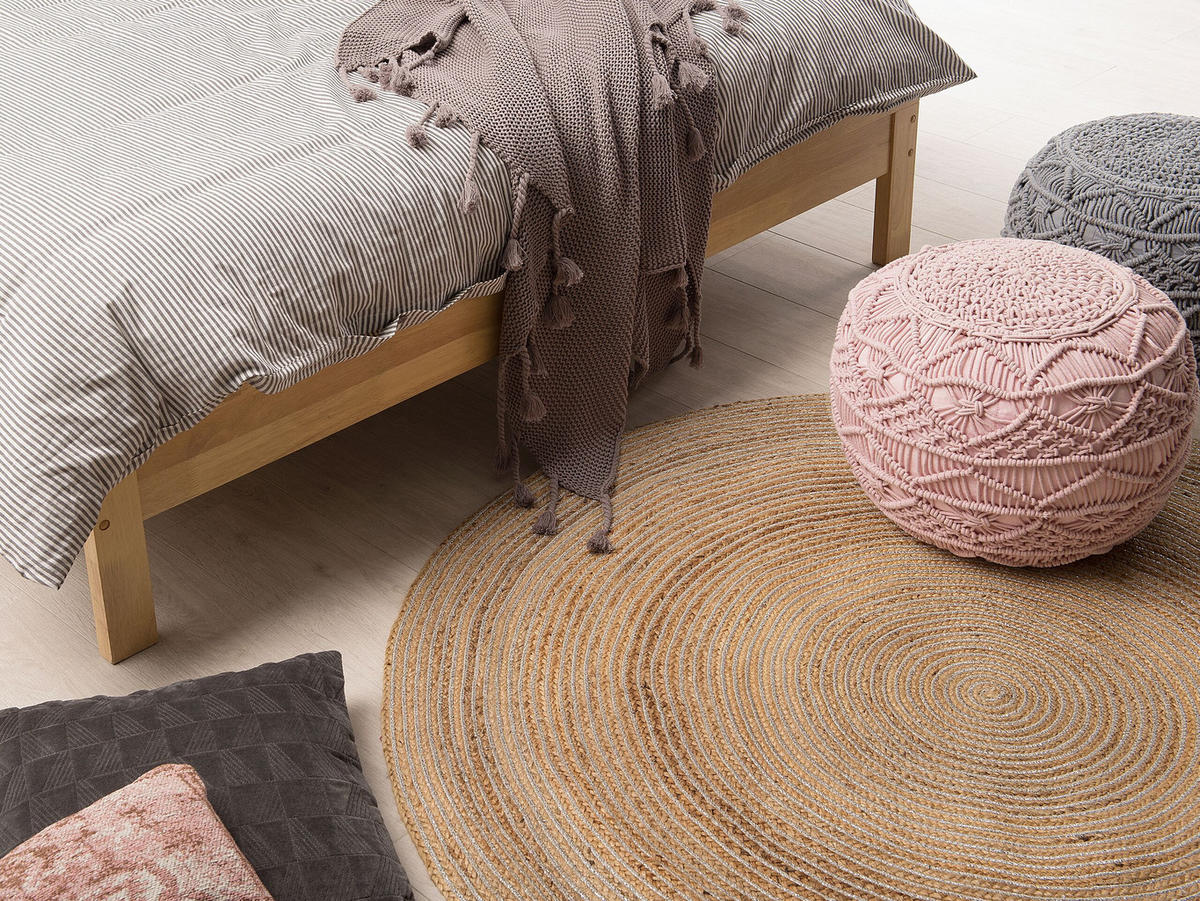 TEPPICH geflochten Akbelen 140/140 cm - Beige, Naturmaterialen (140/140cm) - Beliani