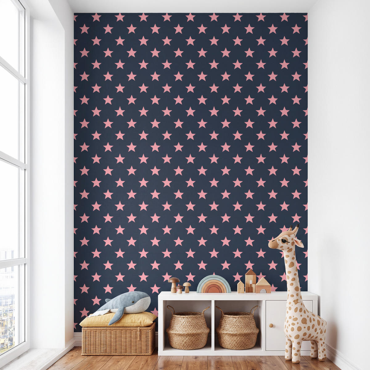 KINDERTAPETE - Muster - Sterne - Rosa - 200x300 cm - Anthrazit, Papier (200/300cm) - OnlyWow