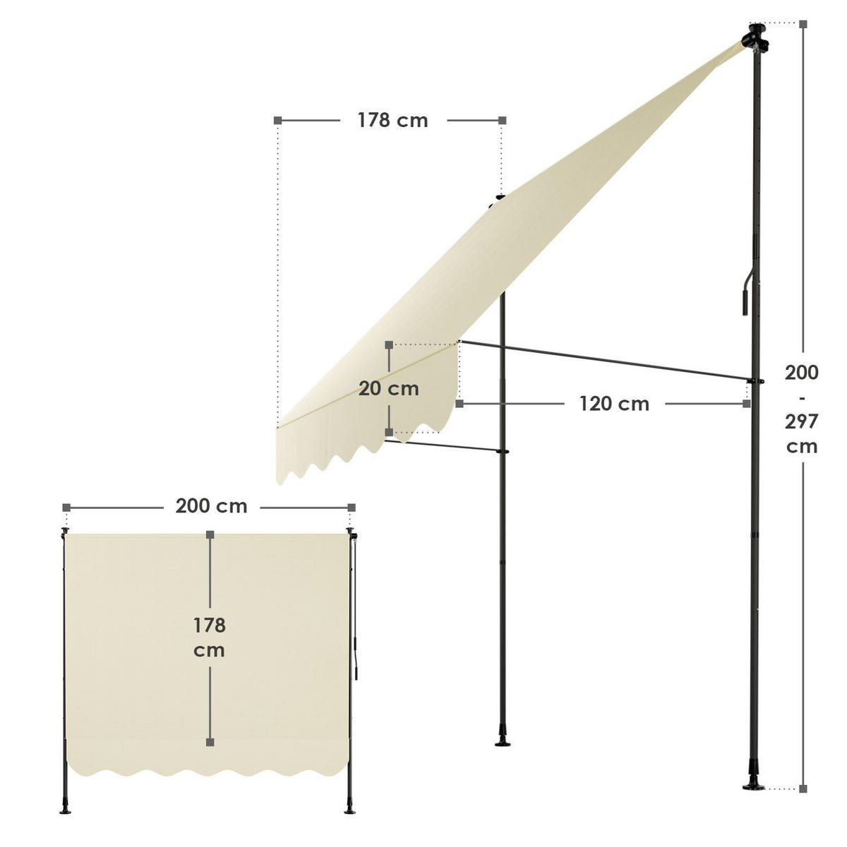 KLEMMMARKISE Kapstadt beige 200x120 cm - Beige, Textil (200/200/120cm) - Juskys