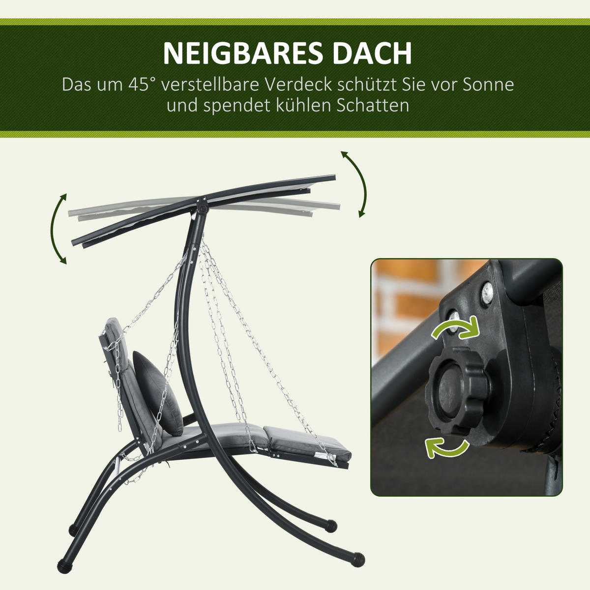 HOLLYWOODSCHAUKEL Gartenschaukel 108/145/169 cm aus Stahl mit verstellbarem Dach und Liegefunktion Dunkelgrau - Dunkelgrau, Metall (145/169/108cm) - Modenvie