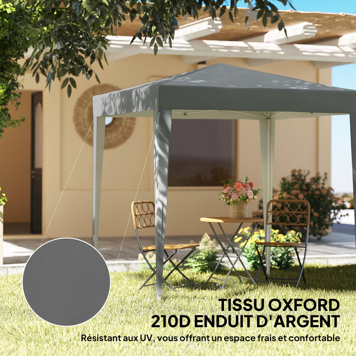 PAVILLON DE-13998 Pop-up 2/2 m, höhenverstellbar, UV-Schutz Grau - Grau, Metall (200/240/200cm) - ComfortXL