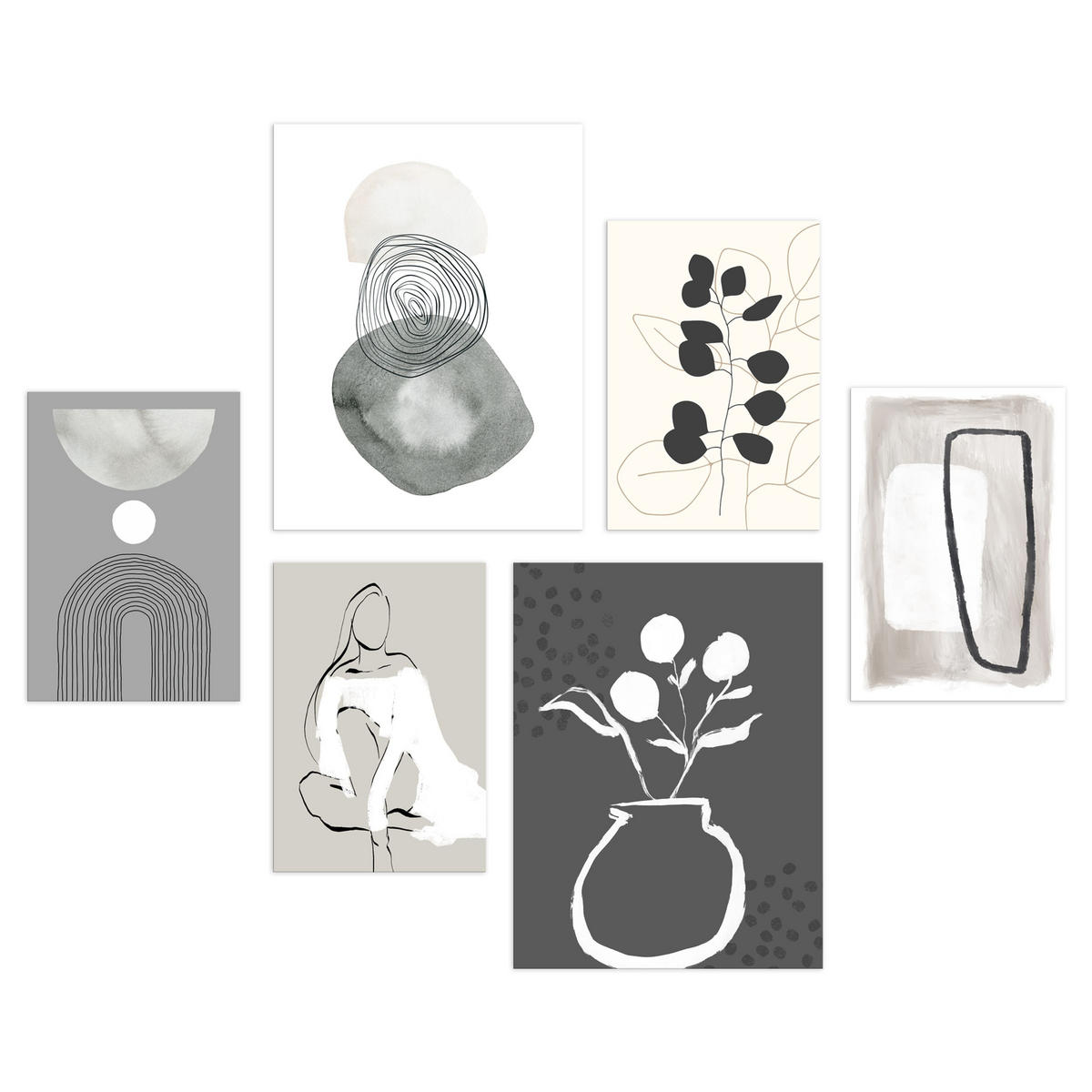 BILDERSET 6er-Set 30x40 cm + 20x30cm abstrakte Kunst - Beige, Kunststoff (105/85cm) - artissimo