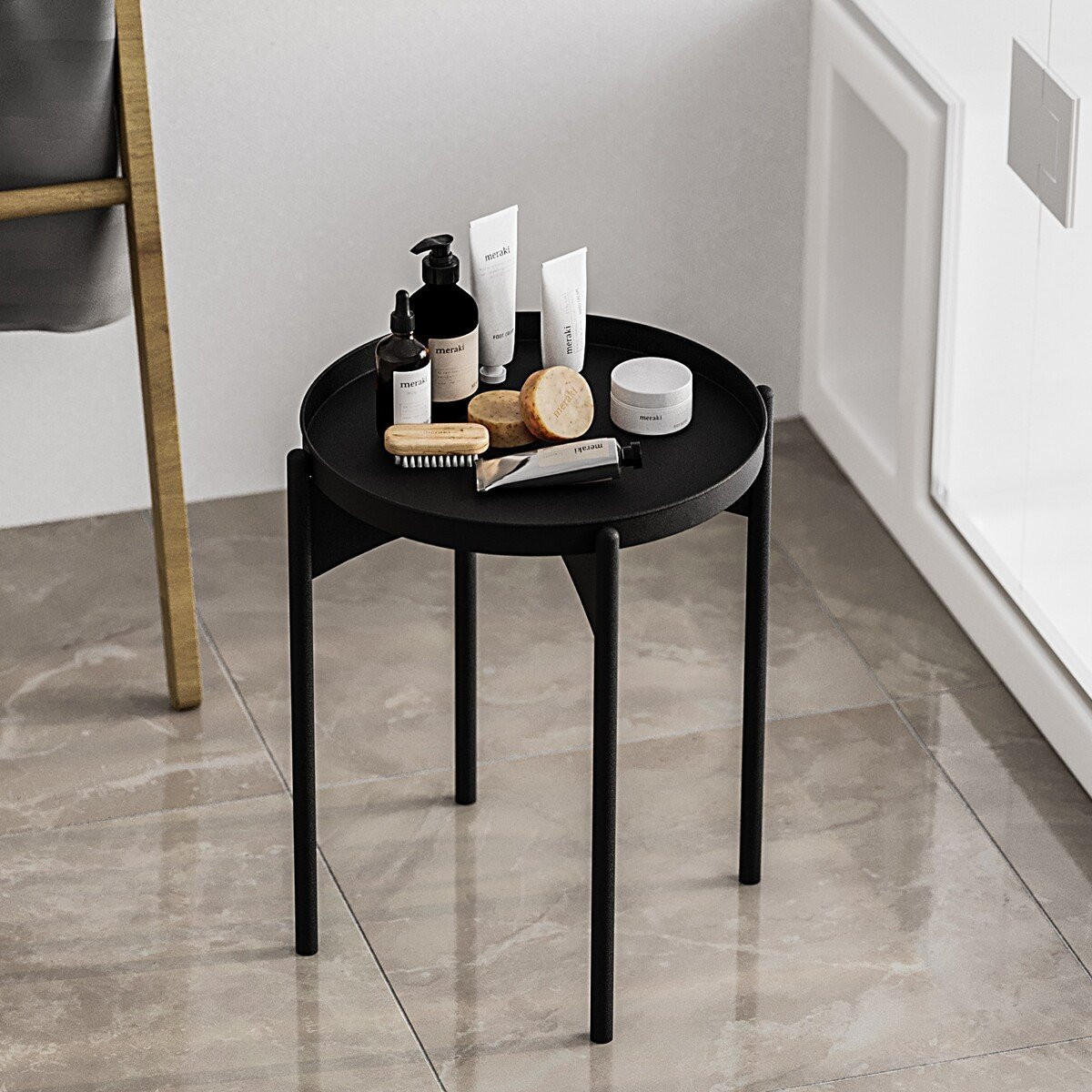 BEISTELLTISCH mit runder Metallplatte H57 cm - COLE - Schwarz, Metall (44/44/57cm) - Calicosy