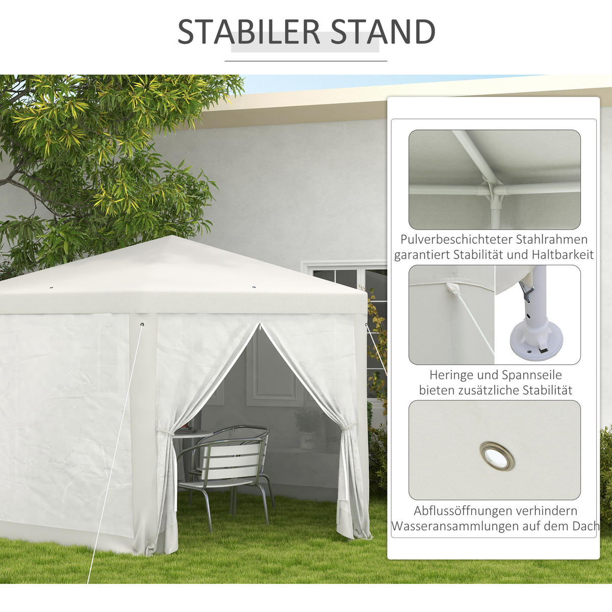 GARTENPAVILLON Polyester Metall Crème - Creme, Kunststoff/Metall (341.2/250/394cm) - Outsunny