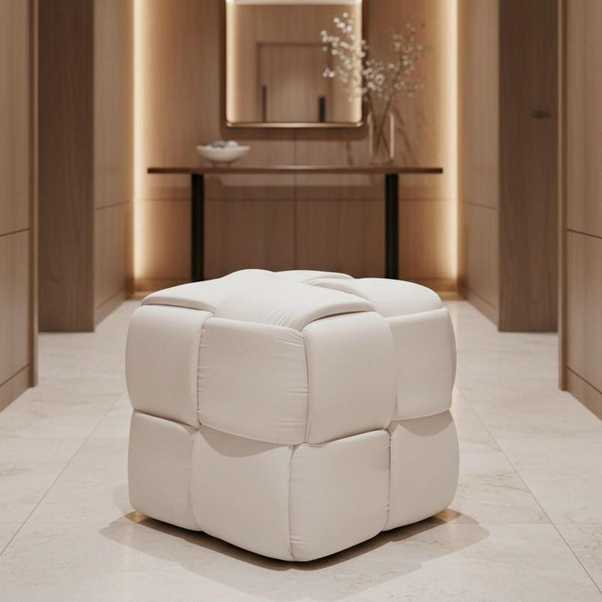 HOCKER Ella Beige Samt - Beige, Holz (47/47/47cm) - Bessagi Home