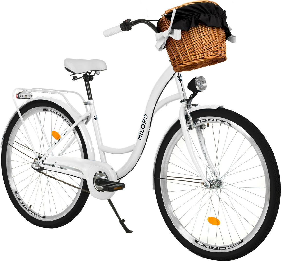 CITY-FAHRRAD Milord mit Weidenkorb, 28 Zoll, Weiß, 3-Gang - Weiß, Metall (46cm) - Milordbikes