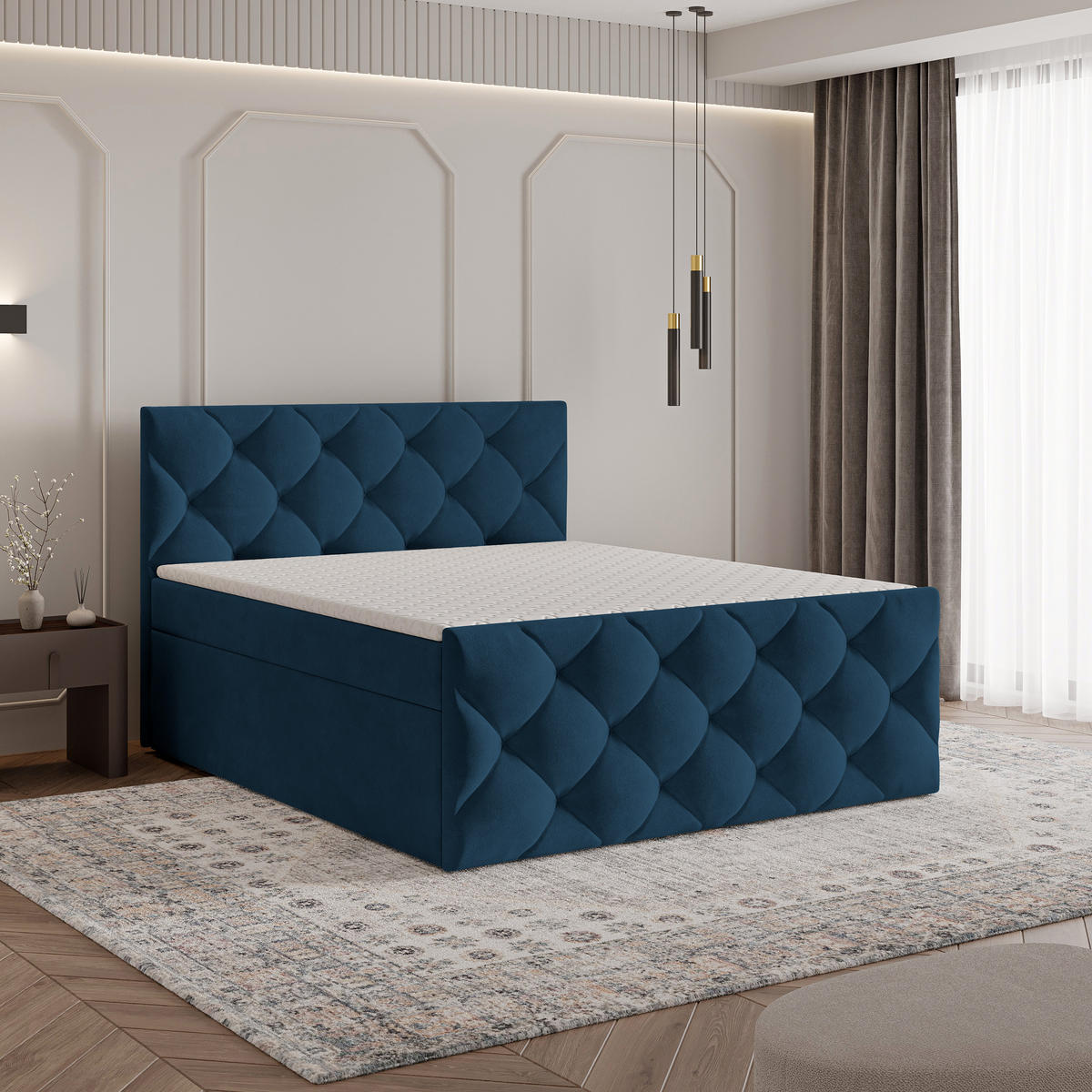 BOXBETT ROVARI 140x200 cm mit Matratze und Topper - Blau - Blau, Holz (140/200cm) - MASSENO