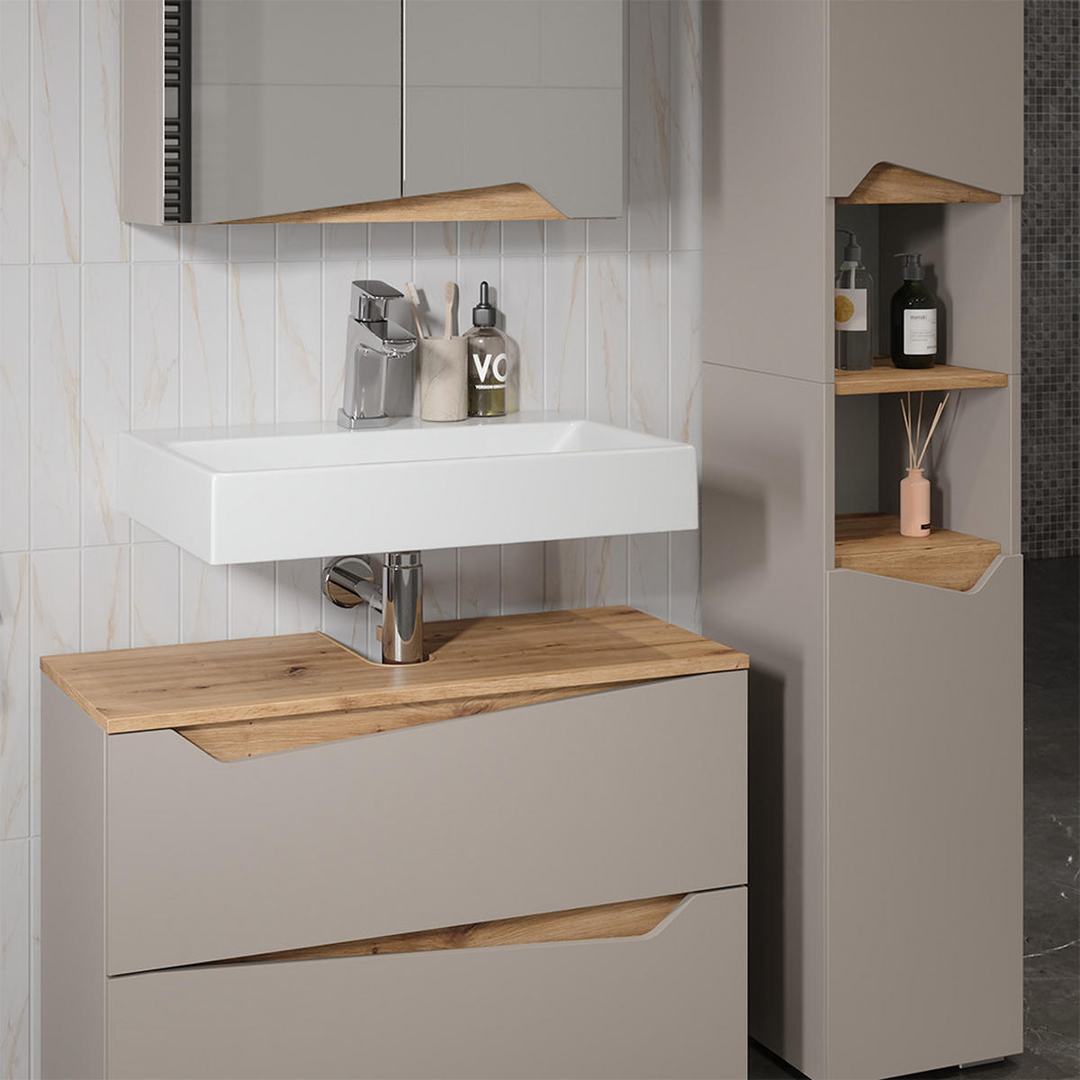 KOUPELNOVÝ NÁBYTEK Marelle Greige/Umělec - šedobéžová/dub artisan, kompozitní dřevo (80/57.5/35cm) - Vicco