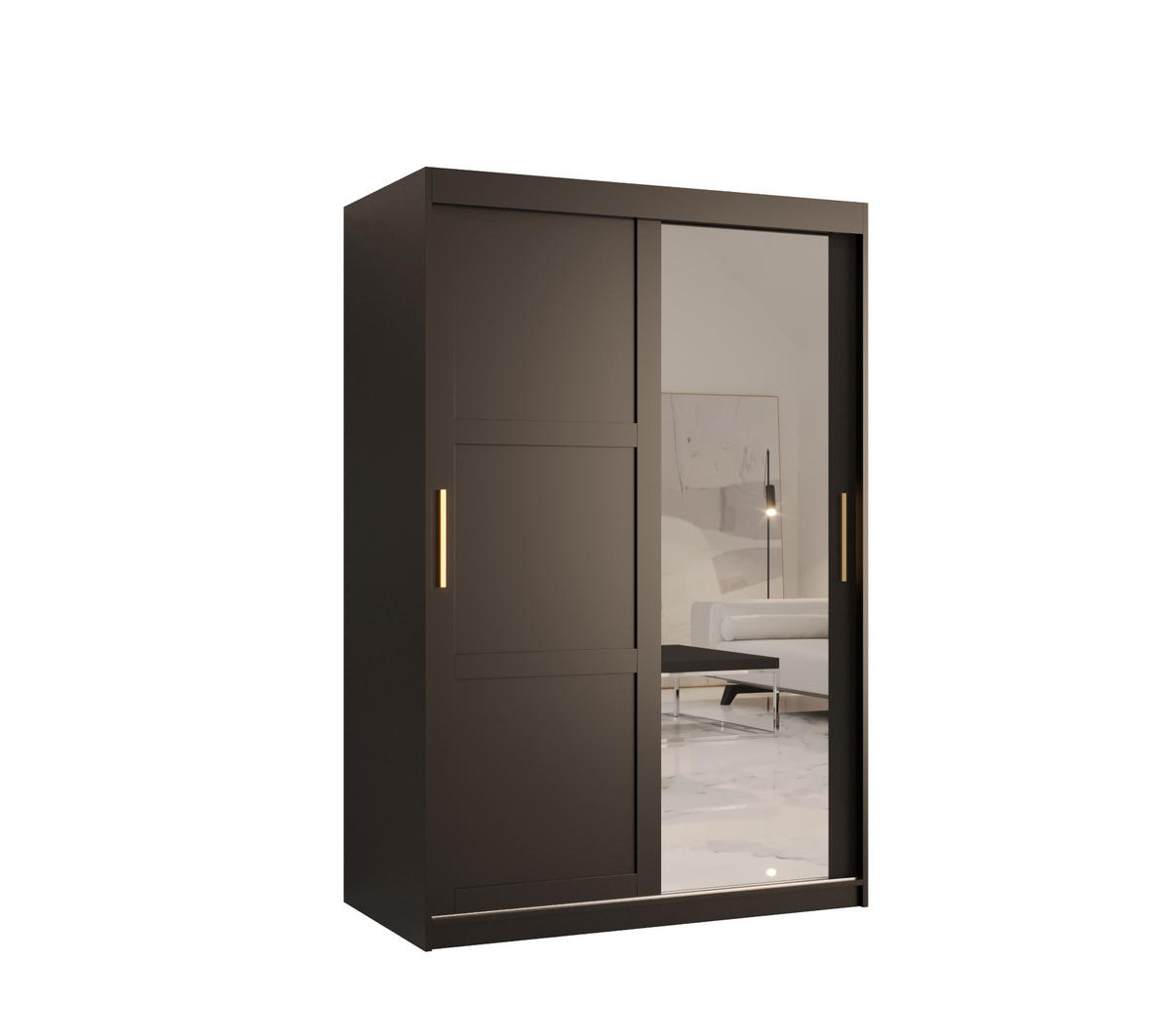 SCHWEBETÜRENSCHRANK 200/120/62 2-türig - Goldfarben/Schwarz, Holz/Kunststoff (120/200/62cm) - Abiks Möbel