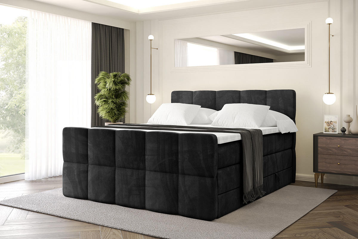 BOXSPRINGBETT mit Matratze und Lattenrost - LIRO-Z KING-160x200 - Schwarz Casablanca - Schwarz, Holzwerkstoff (160/200cm) - ALTDECOR