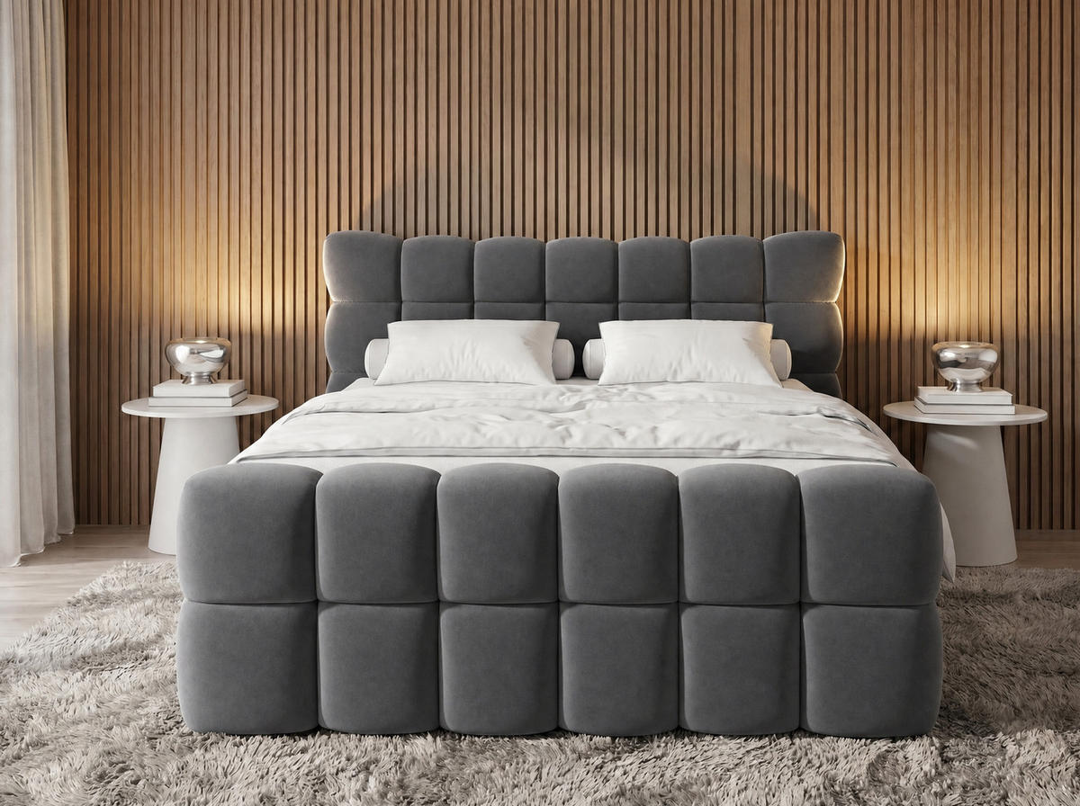 BOXSPRINGBETT Milano Anthrazit 160/200 cm Samt Stoff mit Bettkasten, mit Matratze, mit Topper H3/H4 - Anthrazit, Textil (160/200cm) - wonello