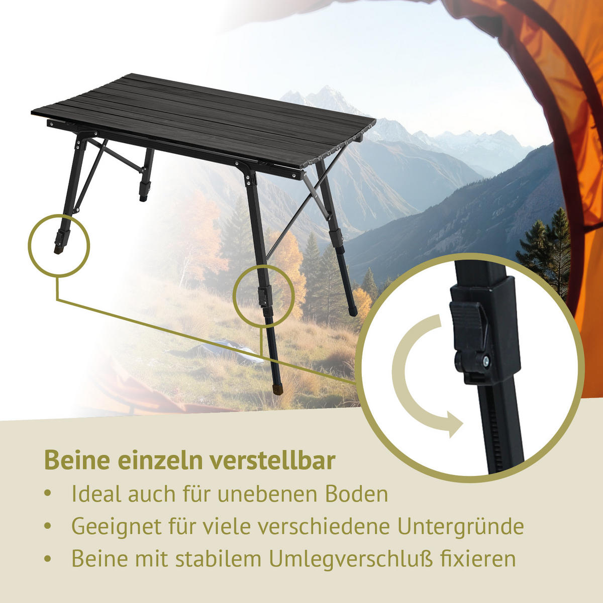 CAMPINGTISCH Höhenverstellbar Schwarz - Schwarz, Metall (51.5/90/68cm) - JAWINIO