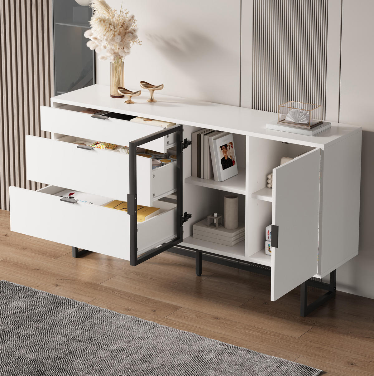 SIDEBOARD 160/36/78 cm Weiß aus MDF mit LED-Beleuchtung - Weiß, Holzwerkstoff (36/78/160cm) - OKMYHOME