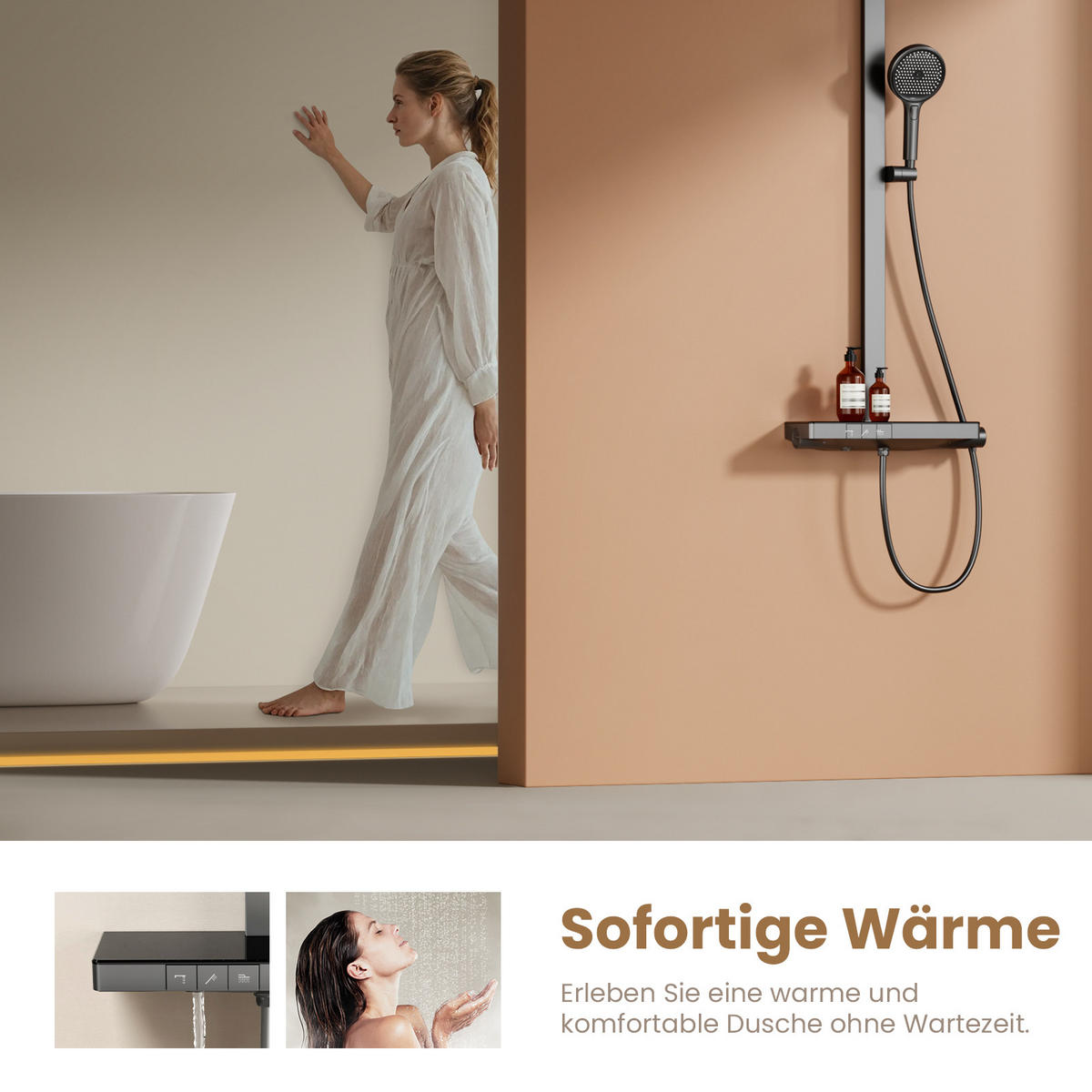 ÜBERKOPFBRAUSESET mit Brausethermostat Temperaturanzeige Anthrazit - Anthrazit, Metall (43.7/112.2/62.5cm) - EMKE