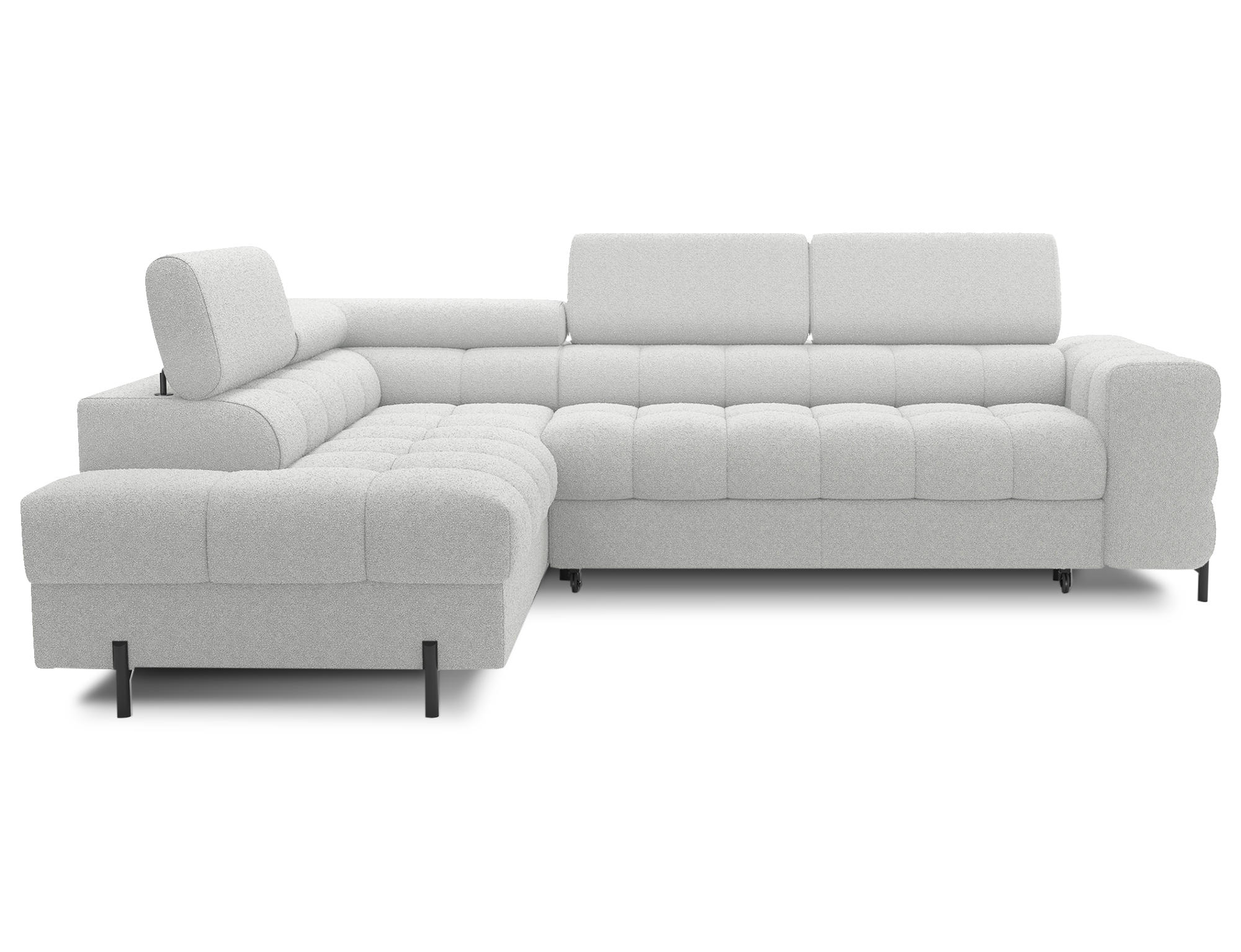 ECKSOFA FERUCCE L-Form – Polsterecke mit Schlaffunktion, Bettkasten & verstellbaren Kopfstützen 276 cm - Creme/Hellgrau, Kunststoff (276/200cm)
