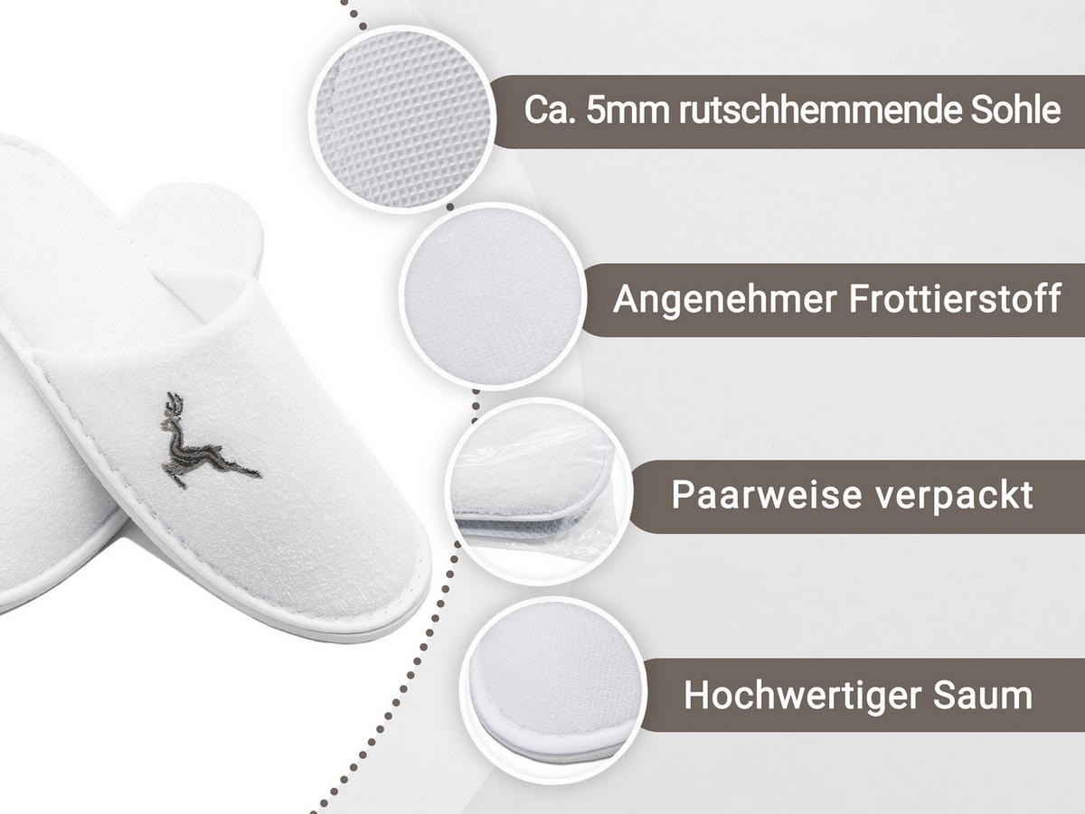 FROTTIERSLIPPER, 10er-Set, Universalgröße, 100% Polyester, Weiß - Weiß, Textil (5/1/29cm) - Zollner