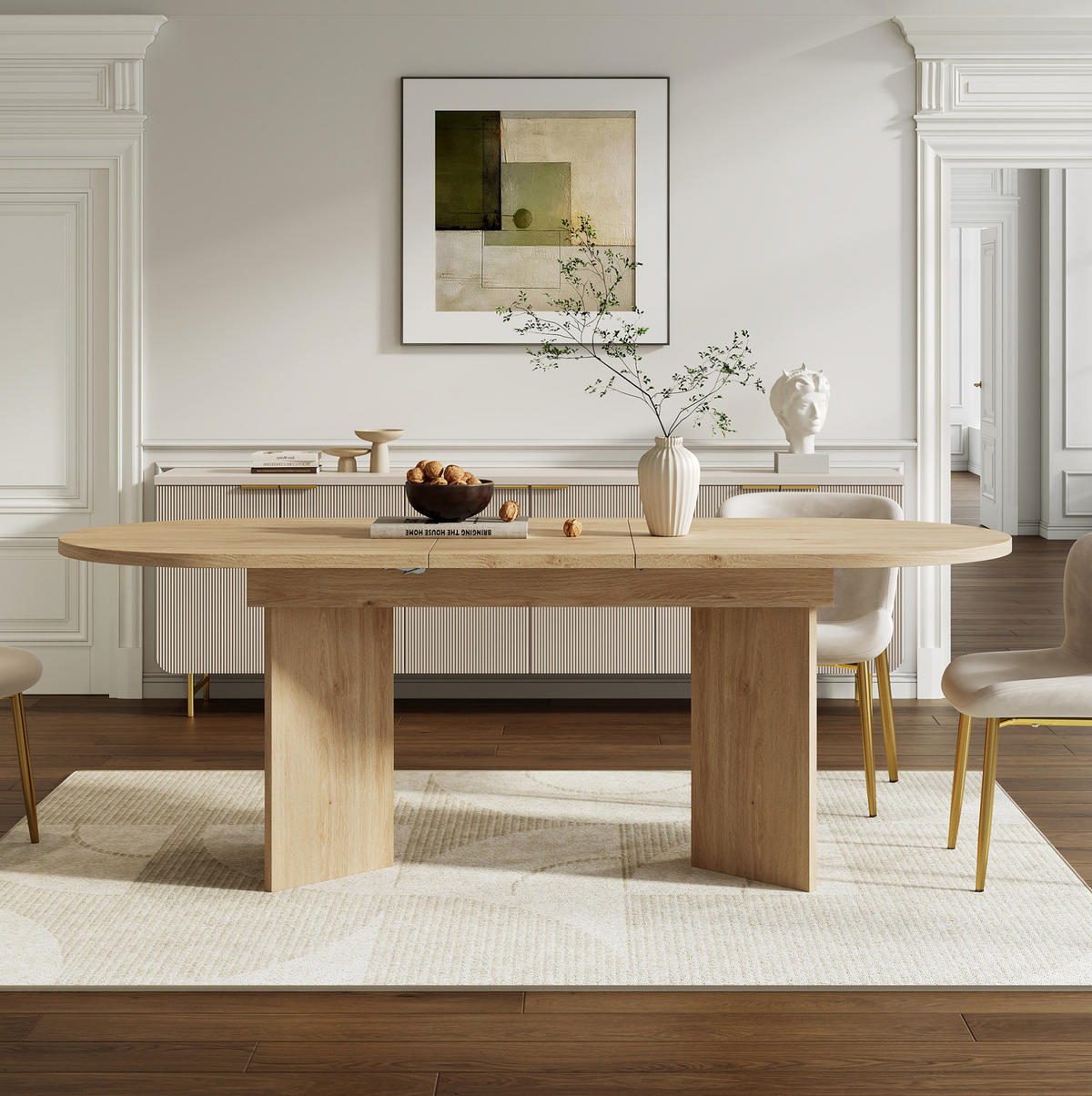 JEDÁLENSKÝ stôl 120/160/80 cm dubový, výsuvný, MDF - farba duba, kompozitné drevo (160/80/75cm) - BEAOK