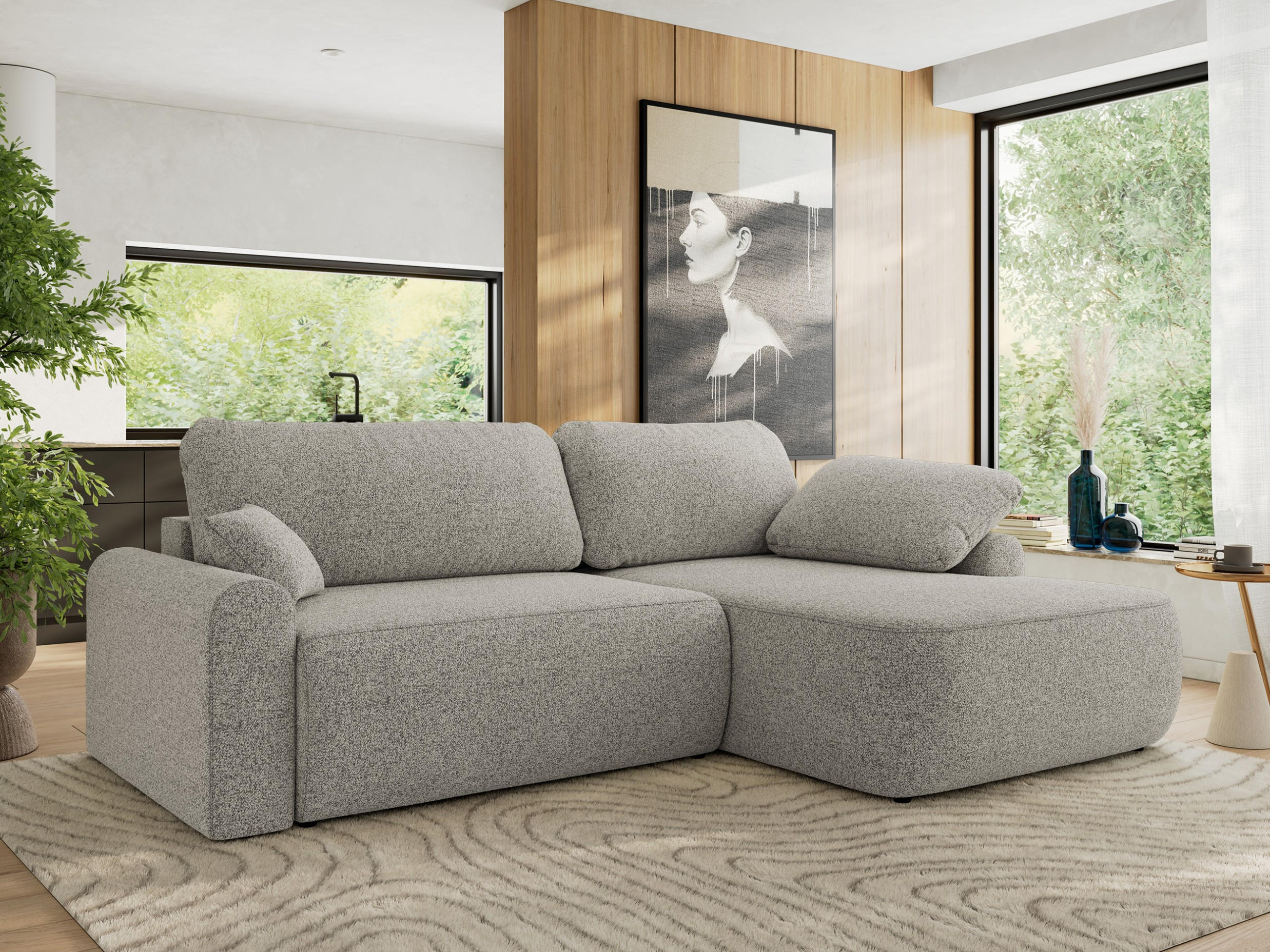 ECKSCHLAFSOFA CUBO L Hellgrau Struktur - rechts - Hellgrau/Schwarz, Kunststoff/Textil (187/273cm) - MKS