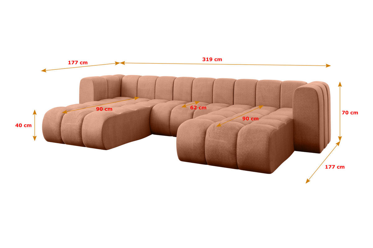 WOHNLANDSCHAFT modulares Sofa Joren-U1 - 319x177x70 cm Apricot - Koralle, Holzwerkstoff/Textil (319/70/177cm) - ALTDECOR