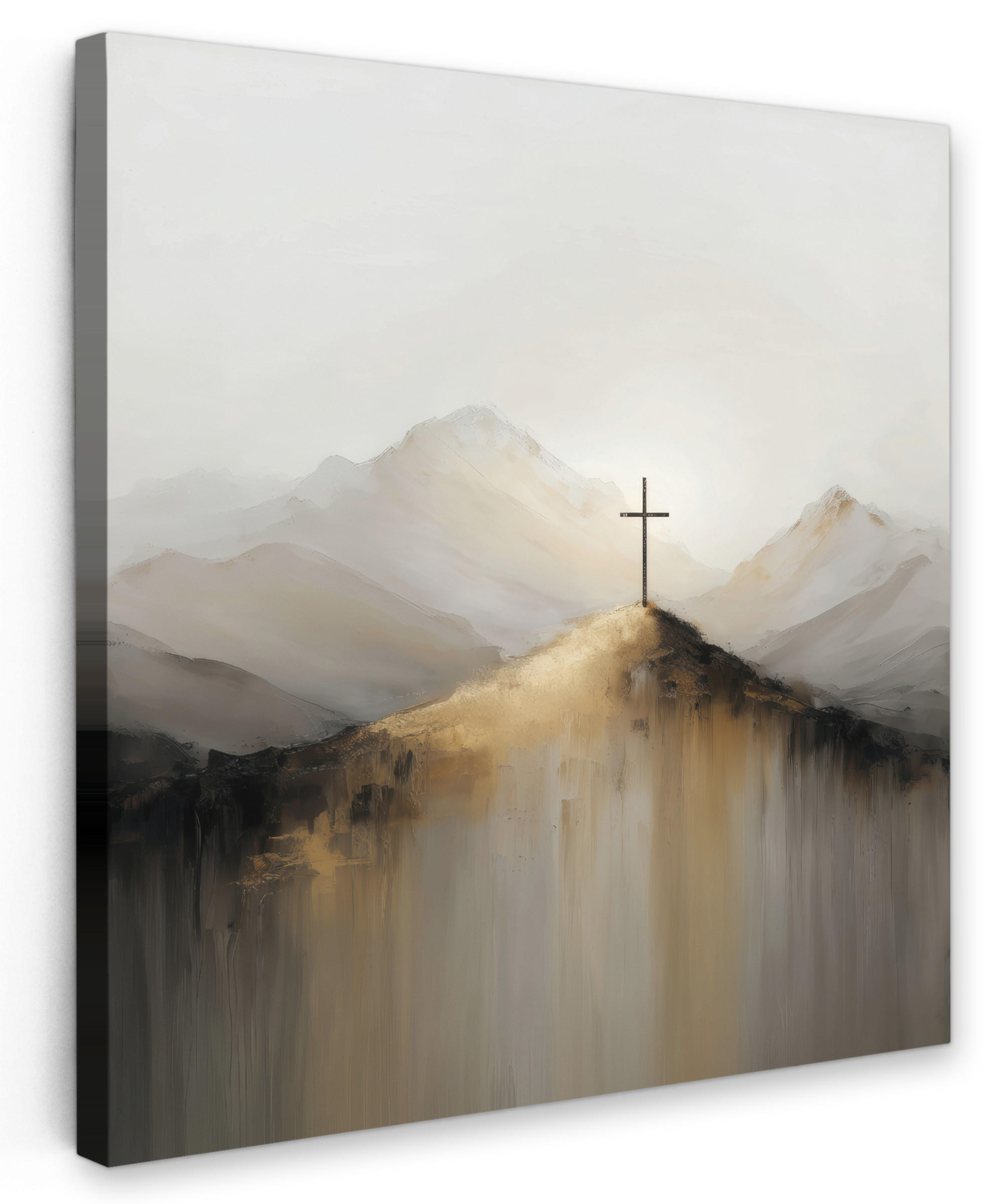 LEINWANDBILD Hügel - Abstrakt - Kreuz - Christentum Deko Wohnzimmer 20x20 cm - Beige, Textil (20/20cm) - MuchoWow