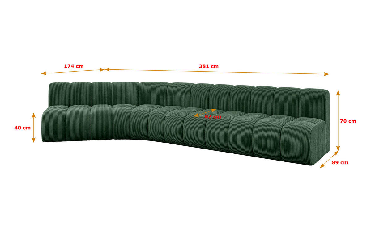 ECKSOFA modulares Sofa Montra-L2 - 381x174x70 cm Grün - Grün, Holzwerkstoff/Textil (381/174cm) - ALTDECOR