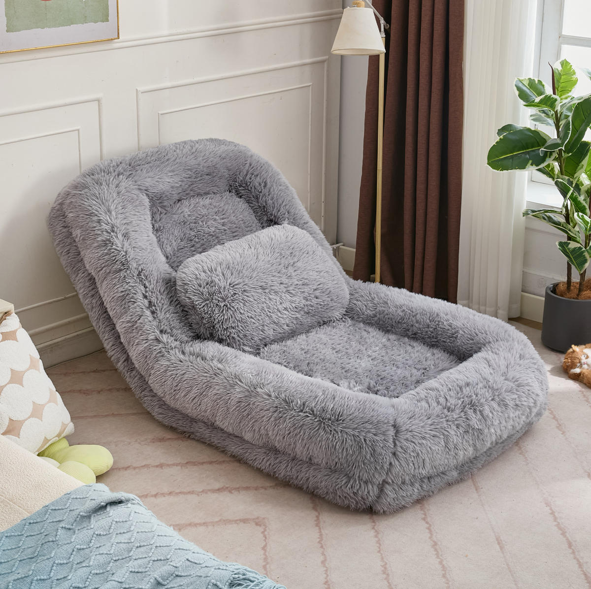 BODENSOFA 5-fach verstellbar 102 x 89 x 88 cm Hellgrau - Hellgrau, Kunststoff (89/88/102cm) - Beauniv