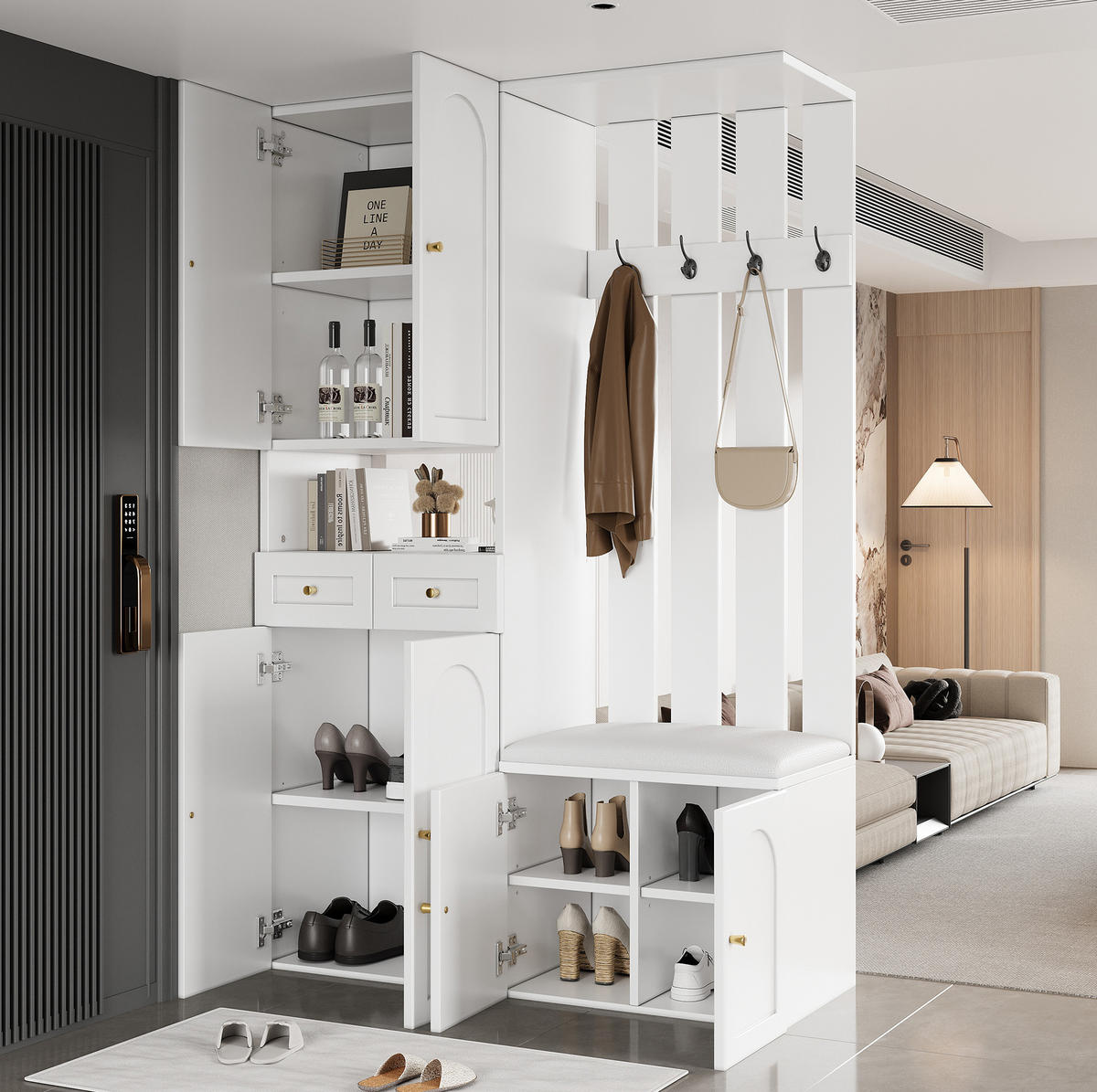 GARDEROBENSET mit Schuhschrank und Bank 110 x 37 x 180 cm Weiß - Weiß, Holz (37/180/110cm) - Beauniv