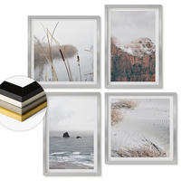 WANDBILDER 4er Set - 50x50 cm & 40x60 cm Silberner Rahmen - Abstrakte Wellen, graue Pastellfarben - Silberfarben, Kunststoff (50/50cm) - ArtPrintCave