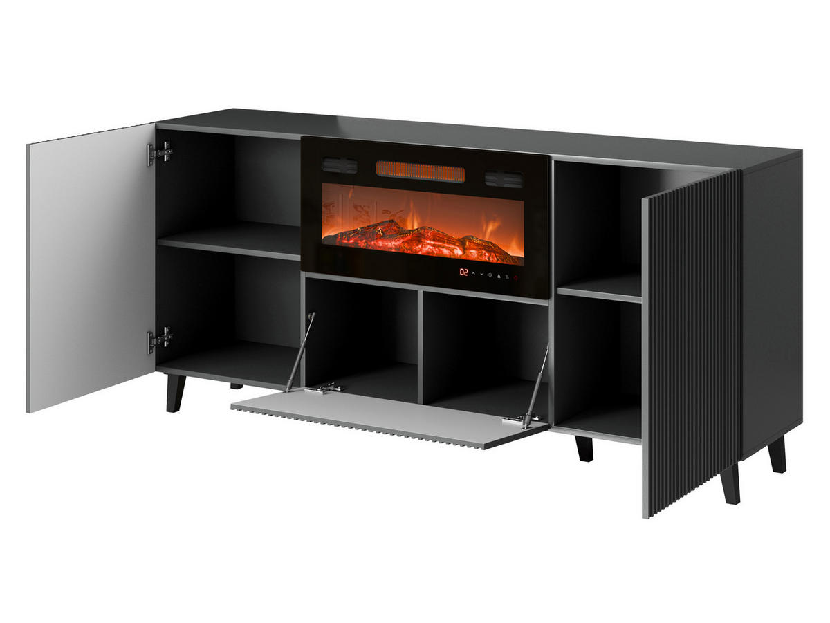 COMODĂ Vamos Grey 180 cu Semineu - antracit/negru, material plastic/compozit lemnos (181/83/42cm) - MIRJAN24