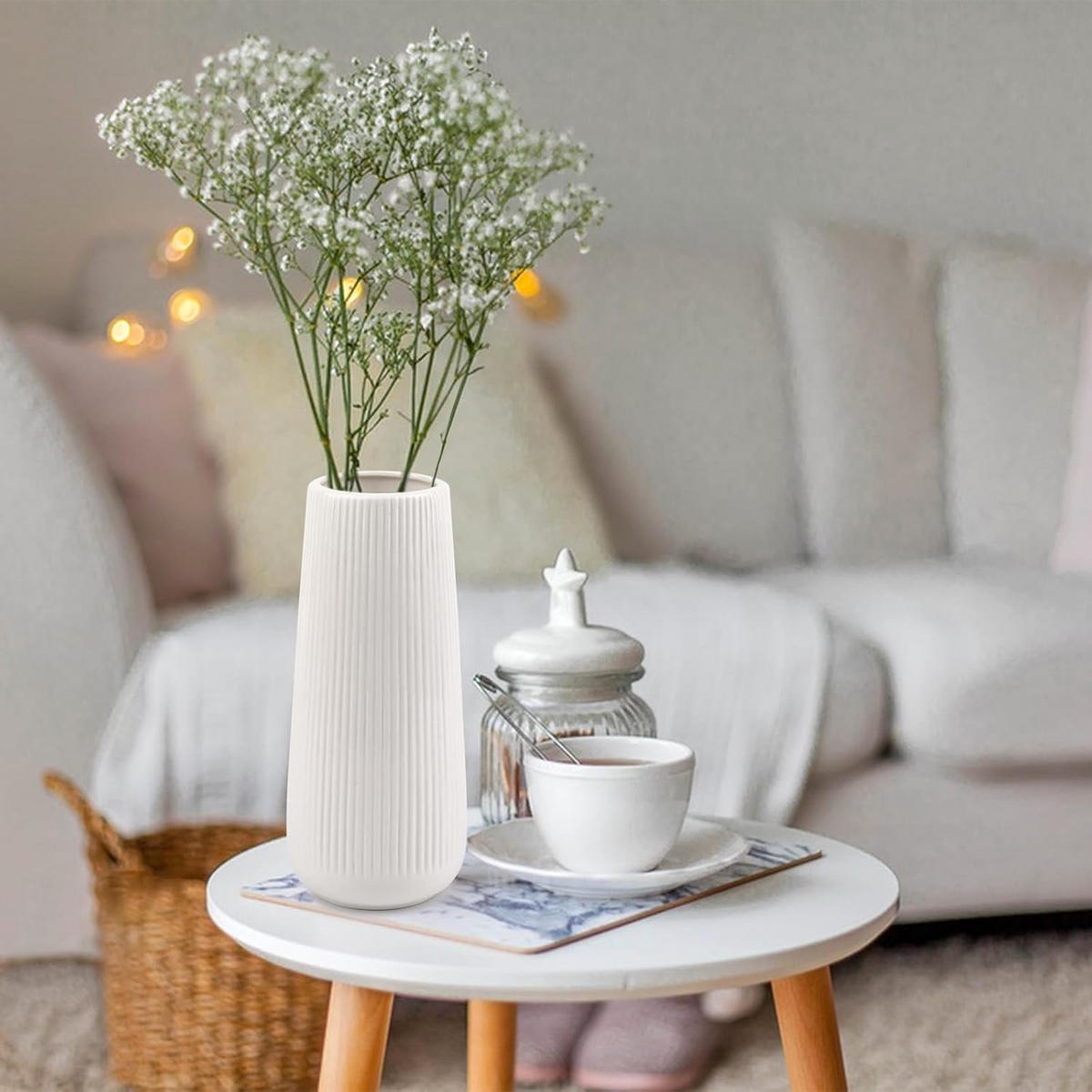 VASE 20 cm Keramik - Weiß, Keramik (20cm) - LIBRATON