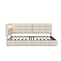 POLSTERBETT Reversibel 90/200 cm mit 2 Schubladen & RGB-LED Leinenoptik Beige - Beige, Textil (90/200cm) - Creahappy