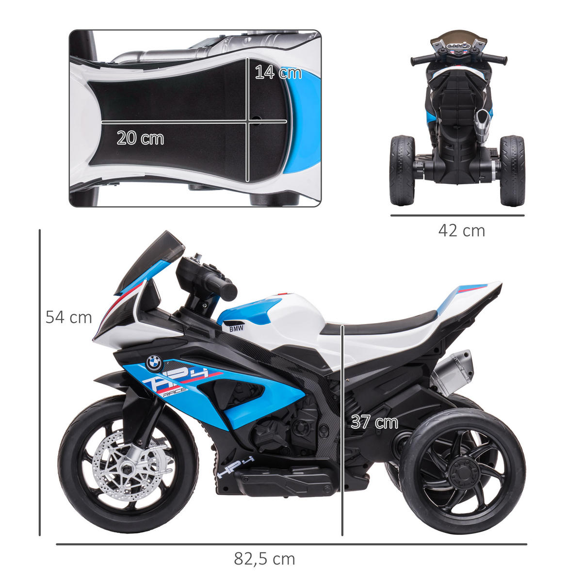 ELEKTRO KINDERMOTORRAD, Blau/Rot, PP+ Metall - Blau, Kunststoff (82.5/42/54cm) - HOMCOM